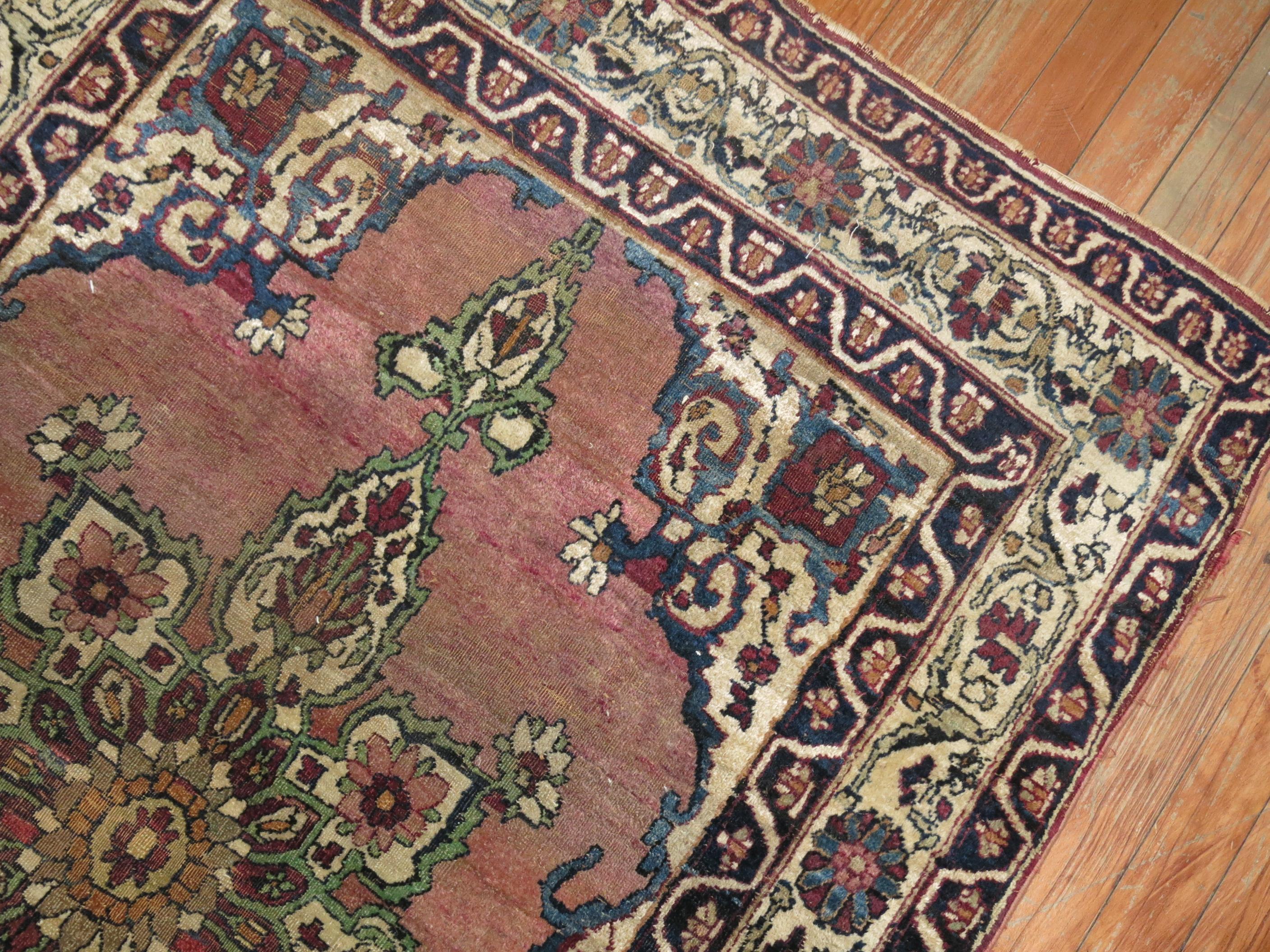 20th Century Zabihi Collection Persian Lavar Kerman Small Throw Rug For Sale