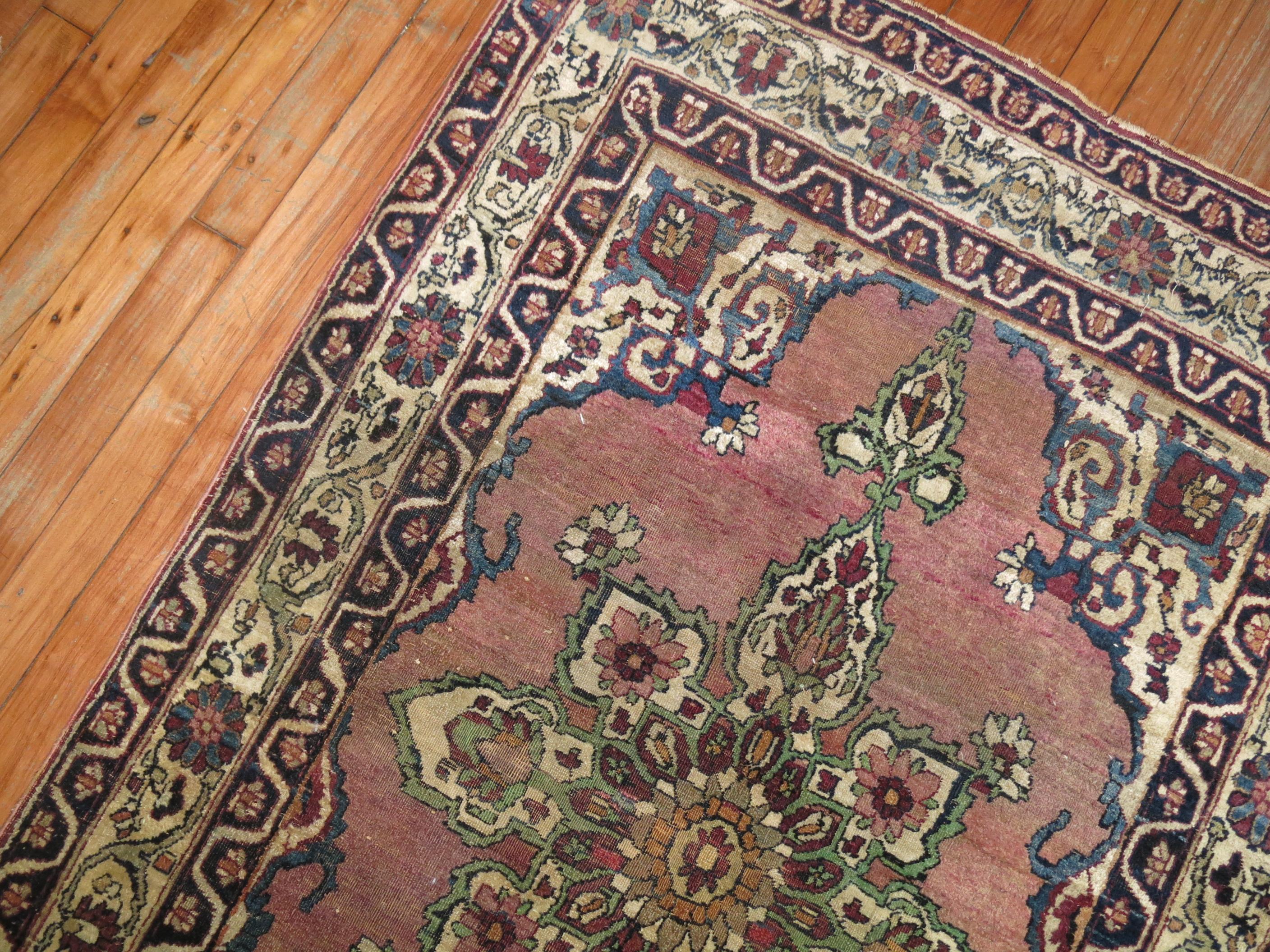Wool Zabihi Collection Persian Lavar Kerman Small Throw Rug For Sale