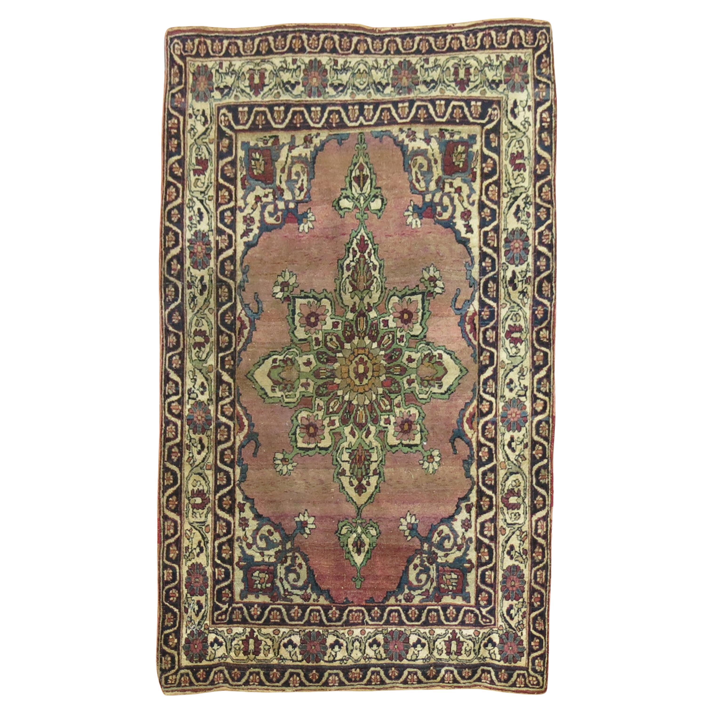 Zabihi Collection Persian Lavar Kerman Small Throw Rug For Sale