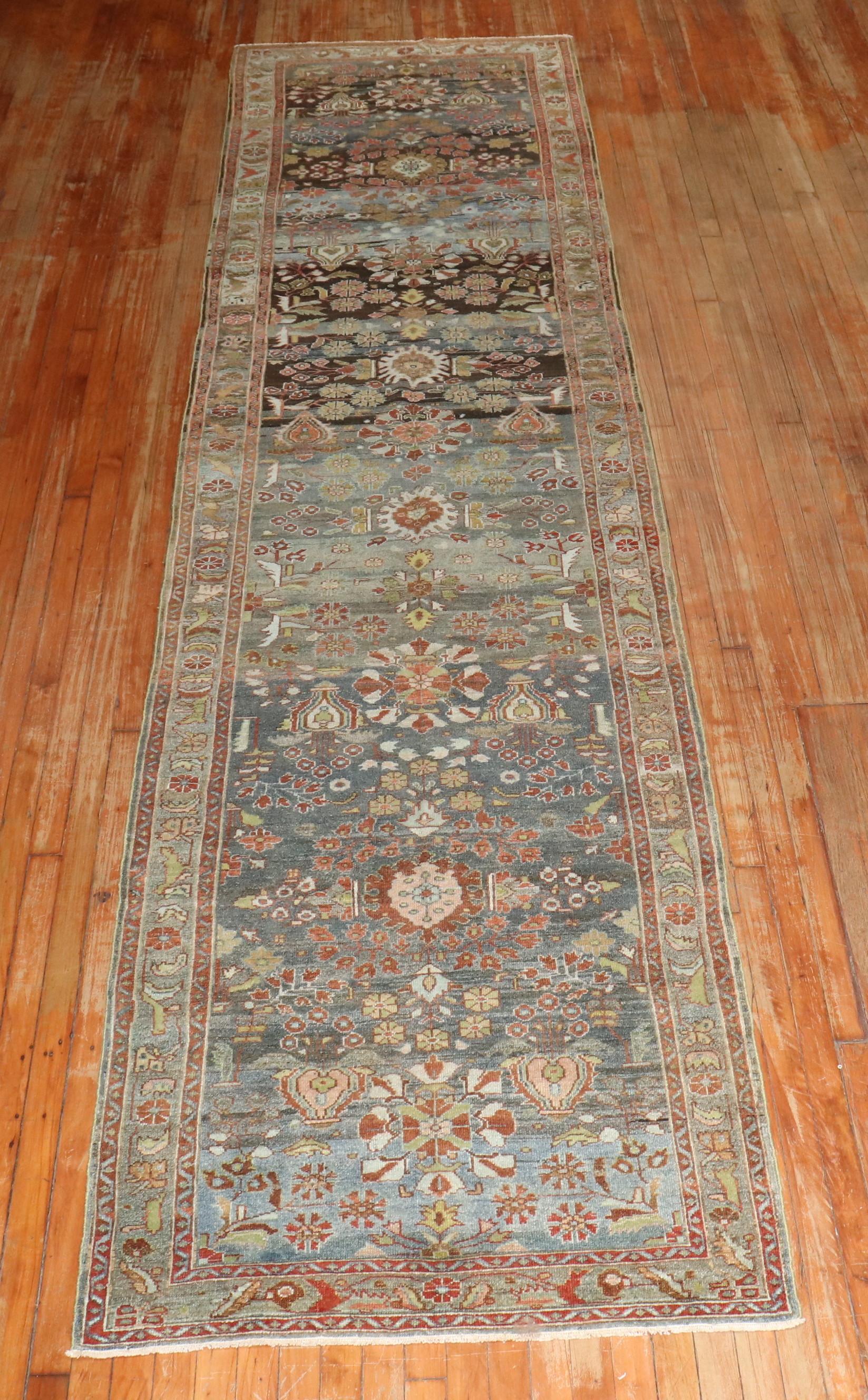 Hand-Knotted Zabihi Collection Persian Malayer Antique Runner For Sale
