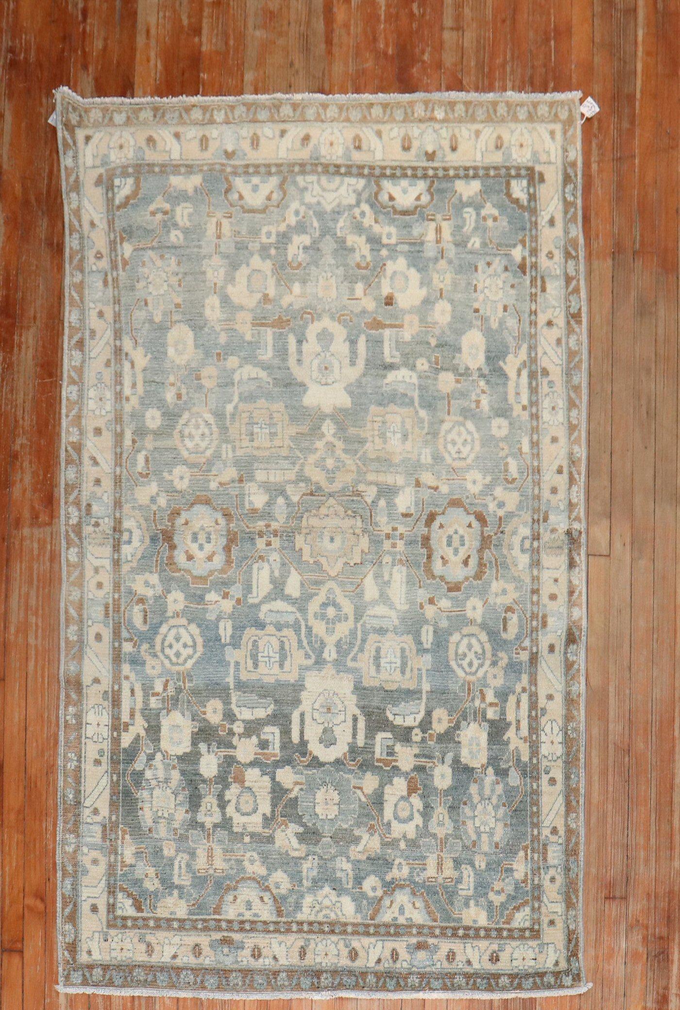Wool Zabihi Collection Persian Malayer Blue Accent Rug For Sale