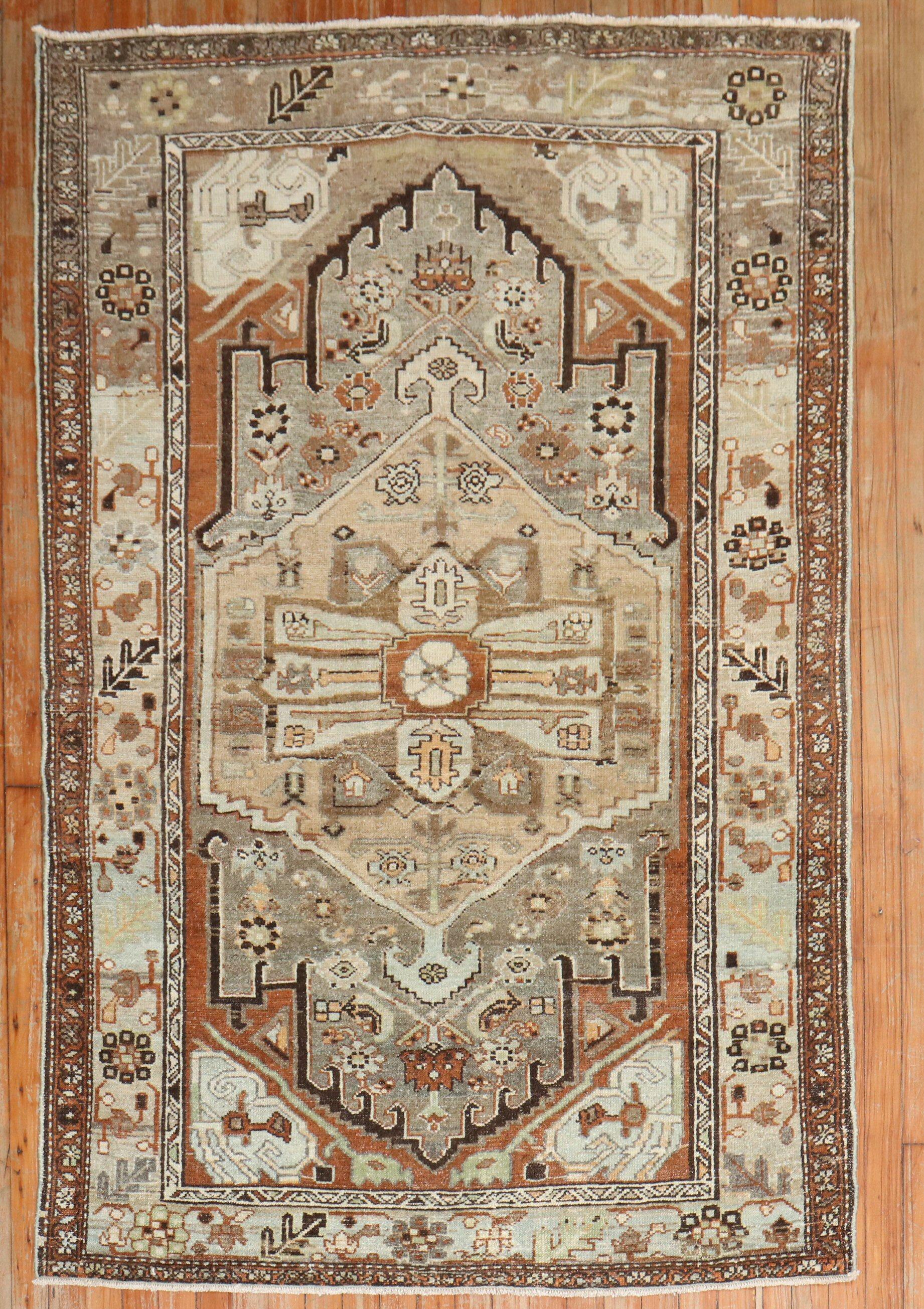 Persian Malayer Accent Rug in earth tones from the 2nd quarter of the 20th century


size	4'2