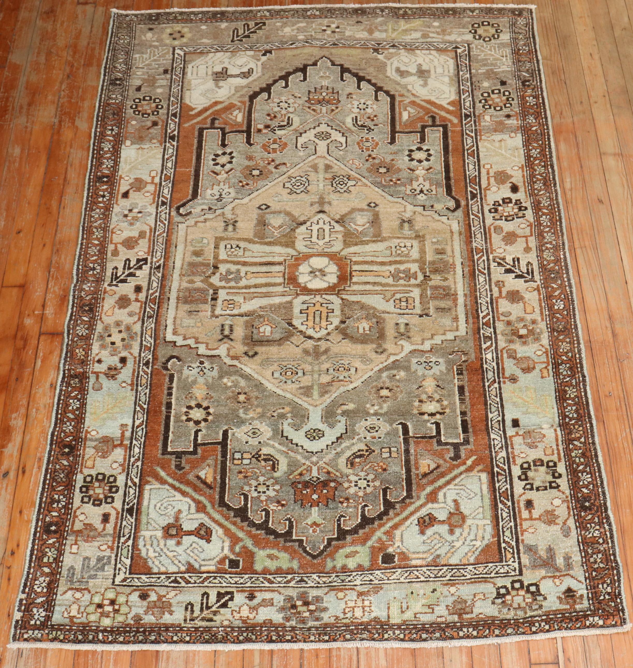 Hand-Knotted Zabihi Collection Persian Malayer Caramel Gray Accent Rug For Sale