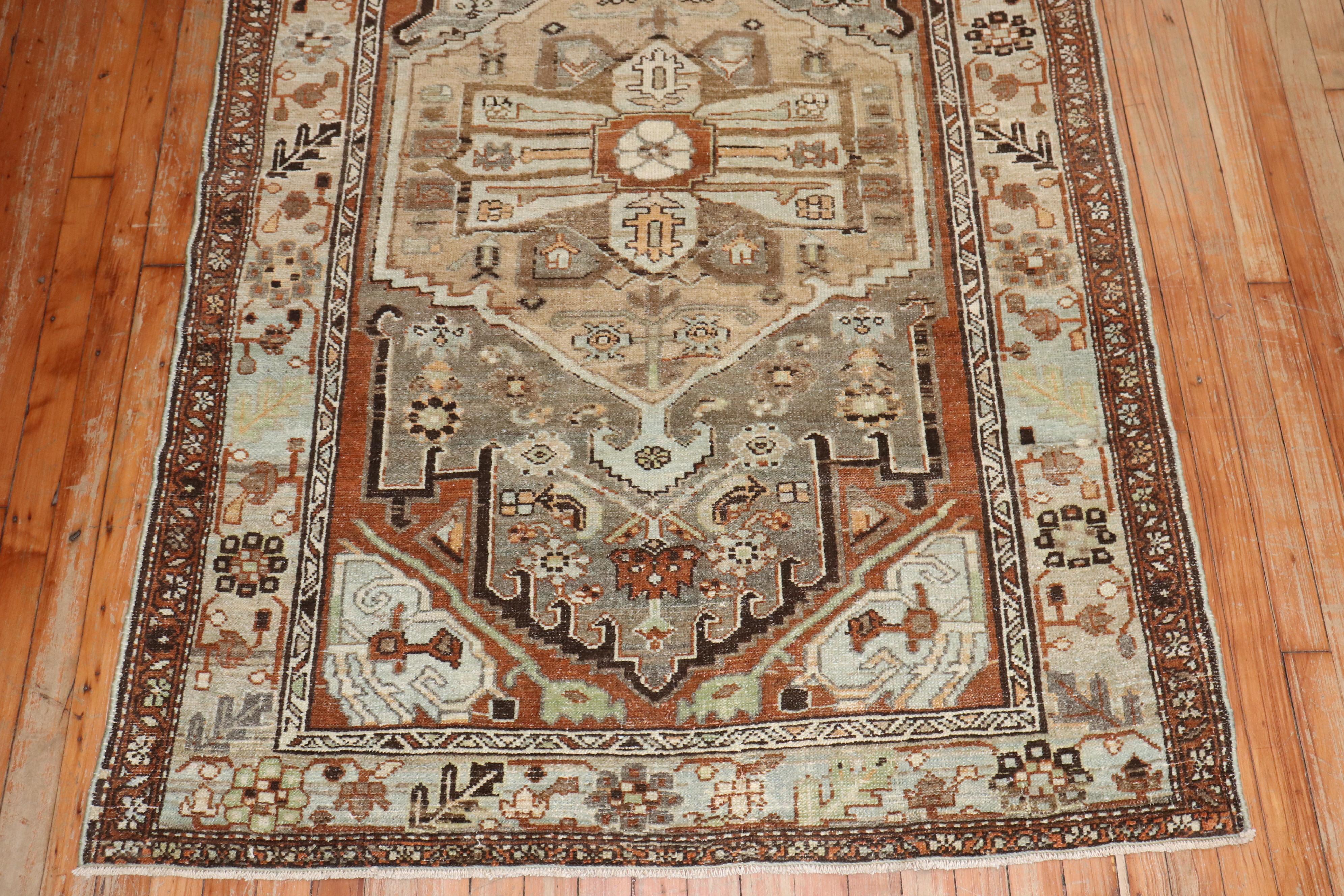 Zabihi Collection Persian Malayer Caramel Gray Accent Rug In Good Condition For Sale In New York, NY