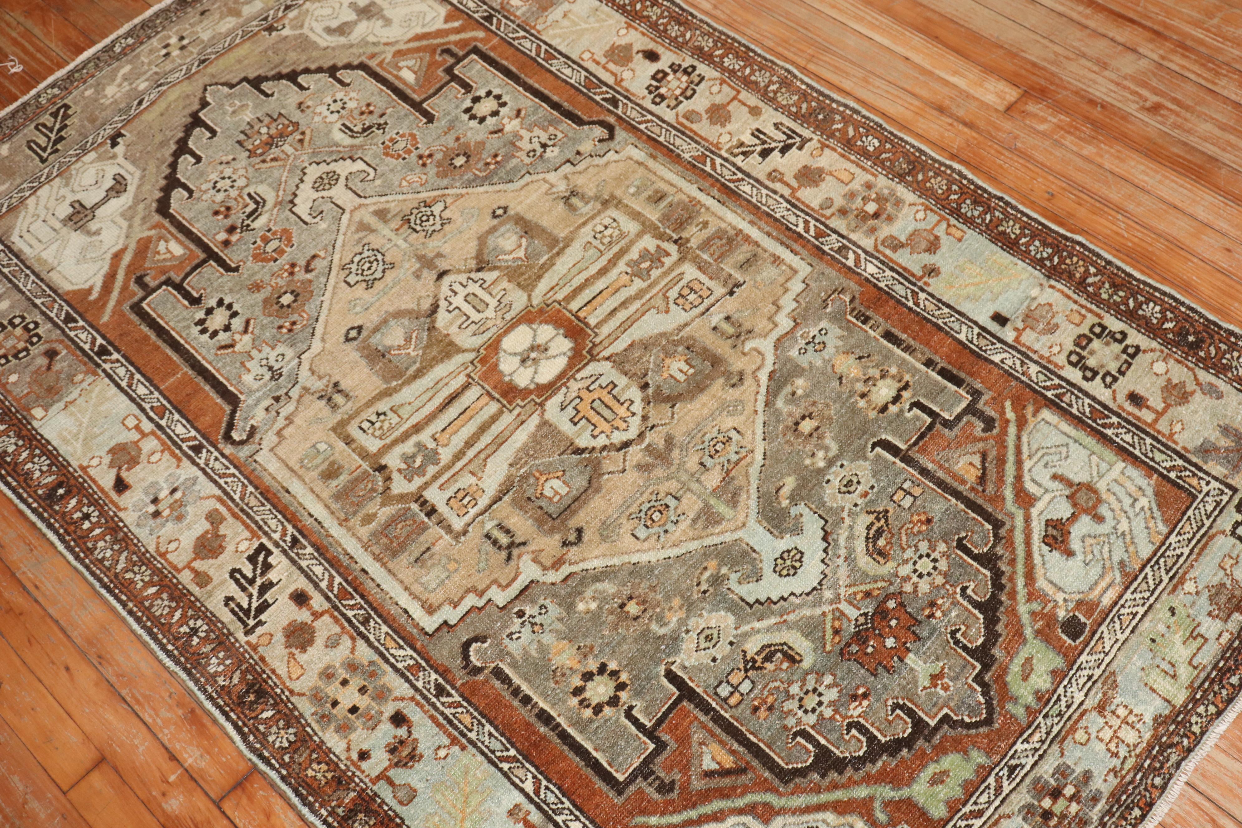 20th Century Zabihi Collection Persian Malayer Caramel Gray Accent Rug For Sale