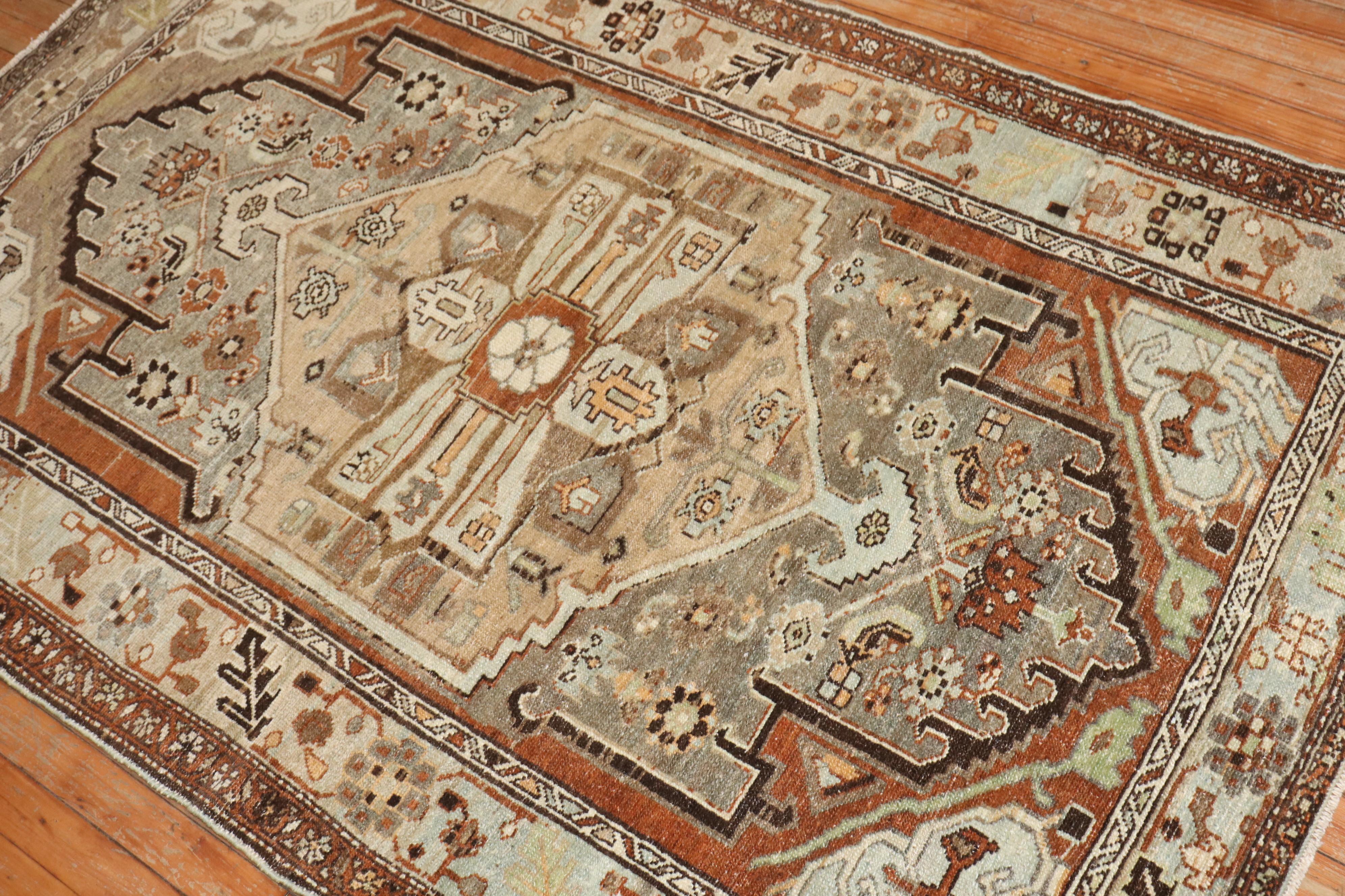 Wool Zabihi Collection Persian Malayer Caramel Gray Accent Rug For Sale