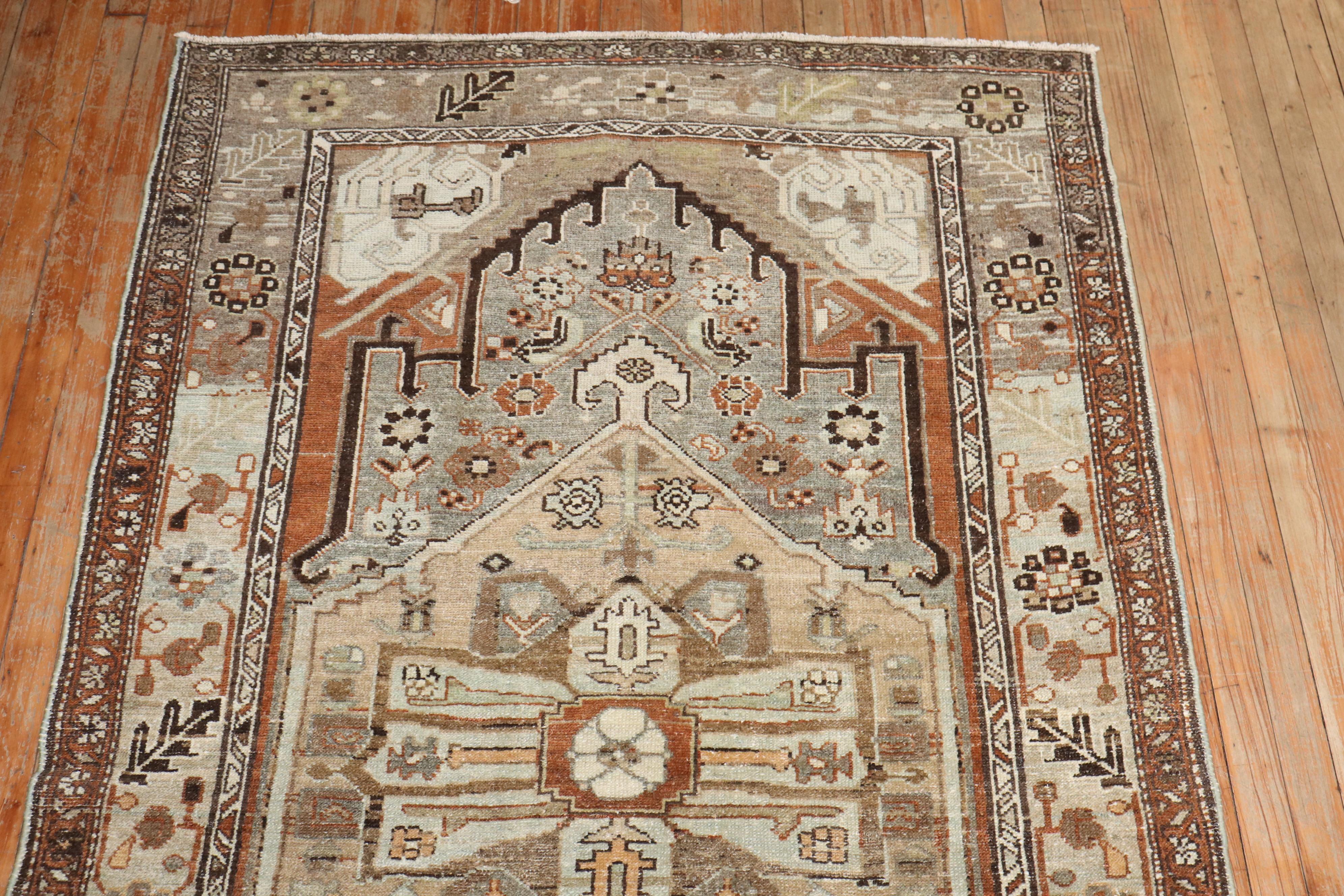Zabihi Collection Persian Malayer Caramel Gray Accent Rug For Sale 1