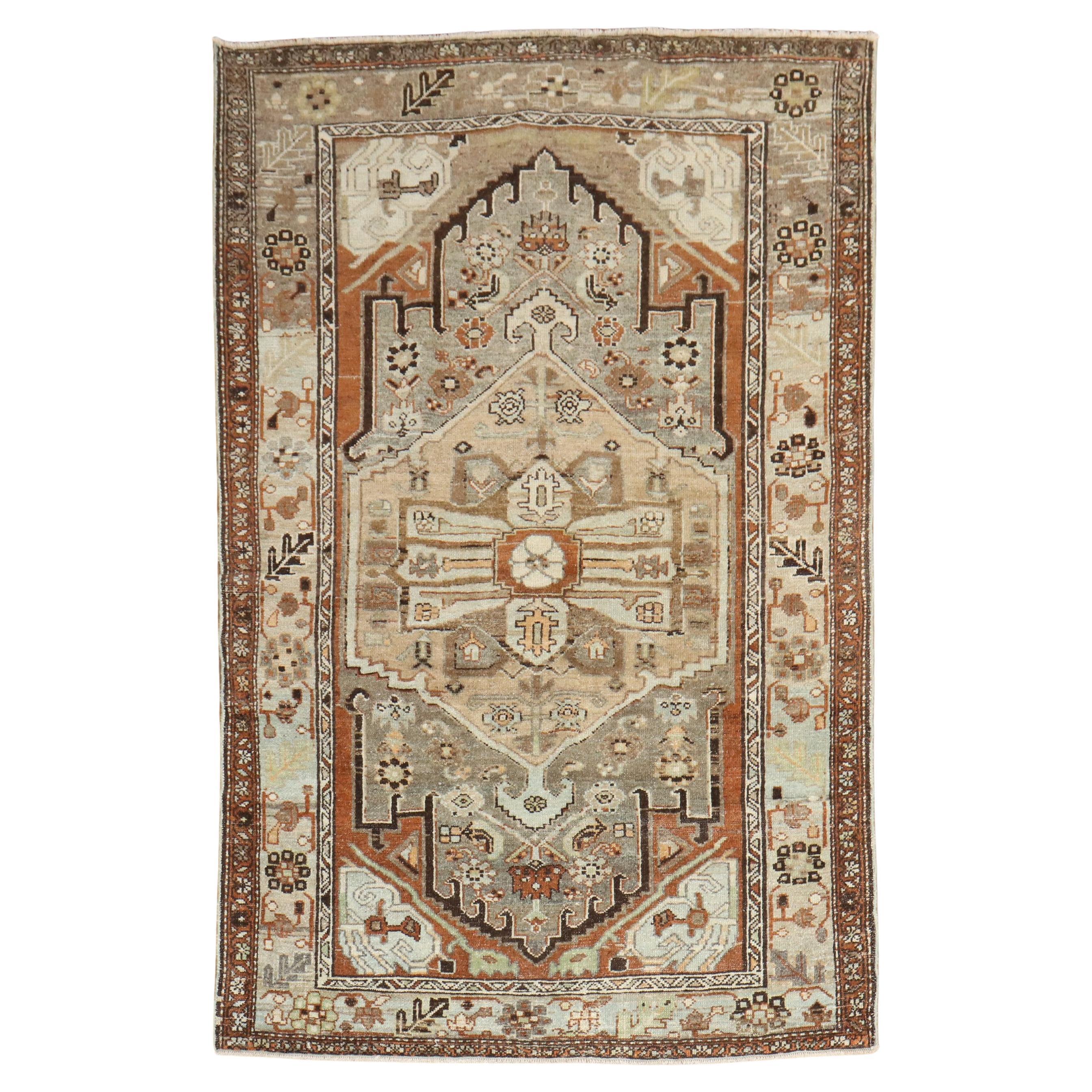 Zabihi Collection Persian Malayer Caramel Gray Accent Rug For Sale