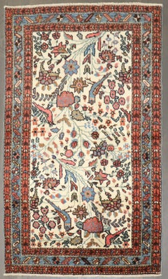 Zabihi Collection Persian Malayer Ivory Bird Small Rug
