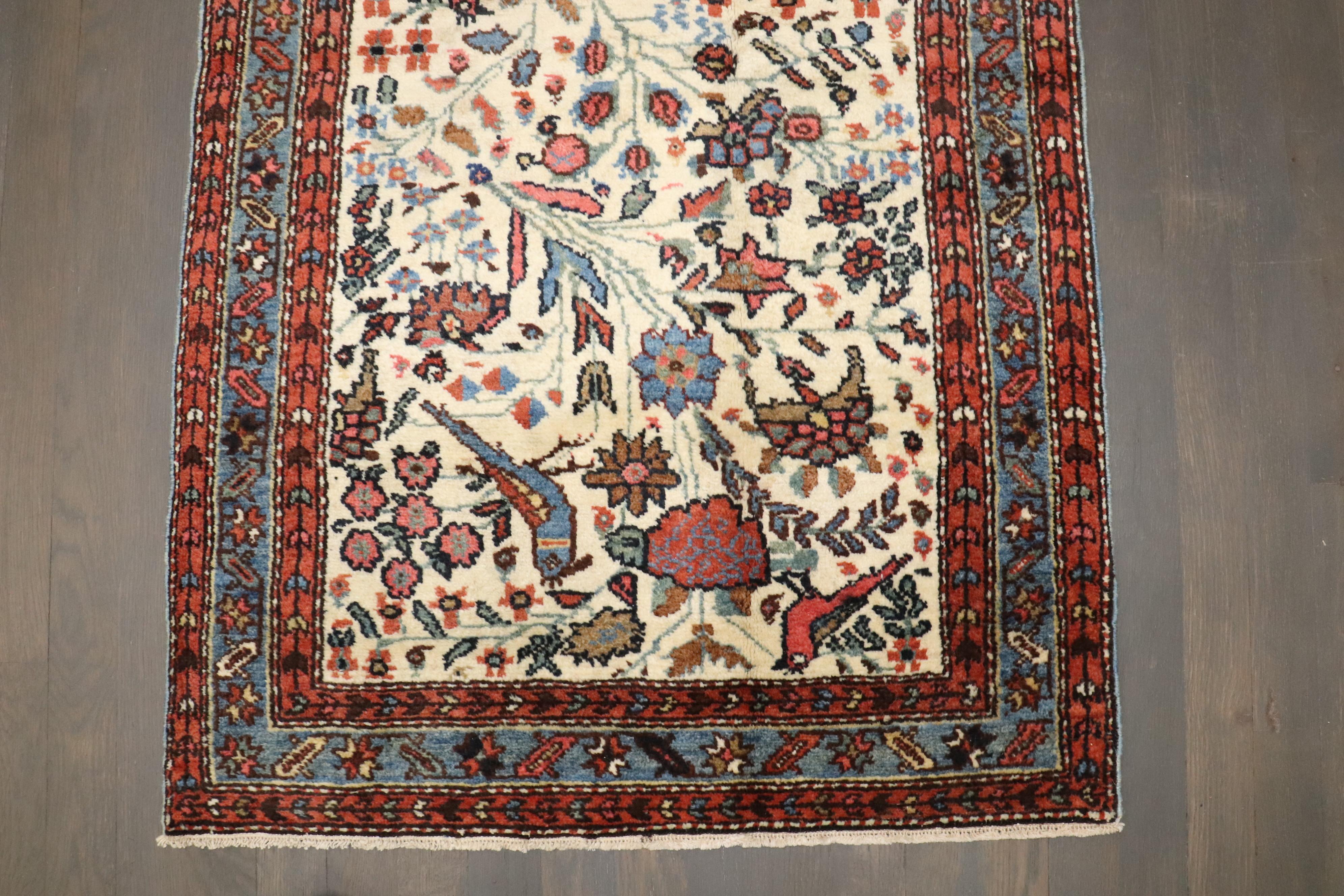 Rustico Tappeto Zabihi Collection'S Persiano Malayer Avorio Uccello Piccolo in vendita