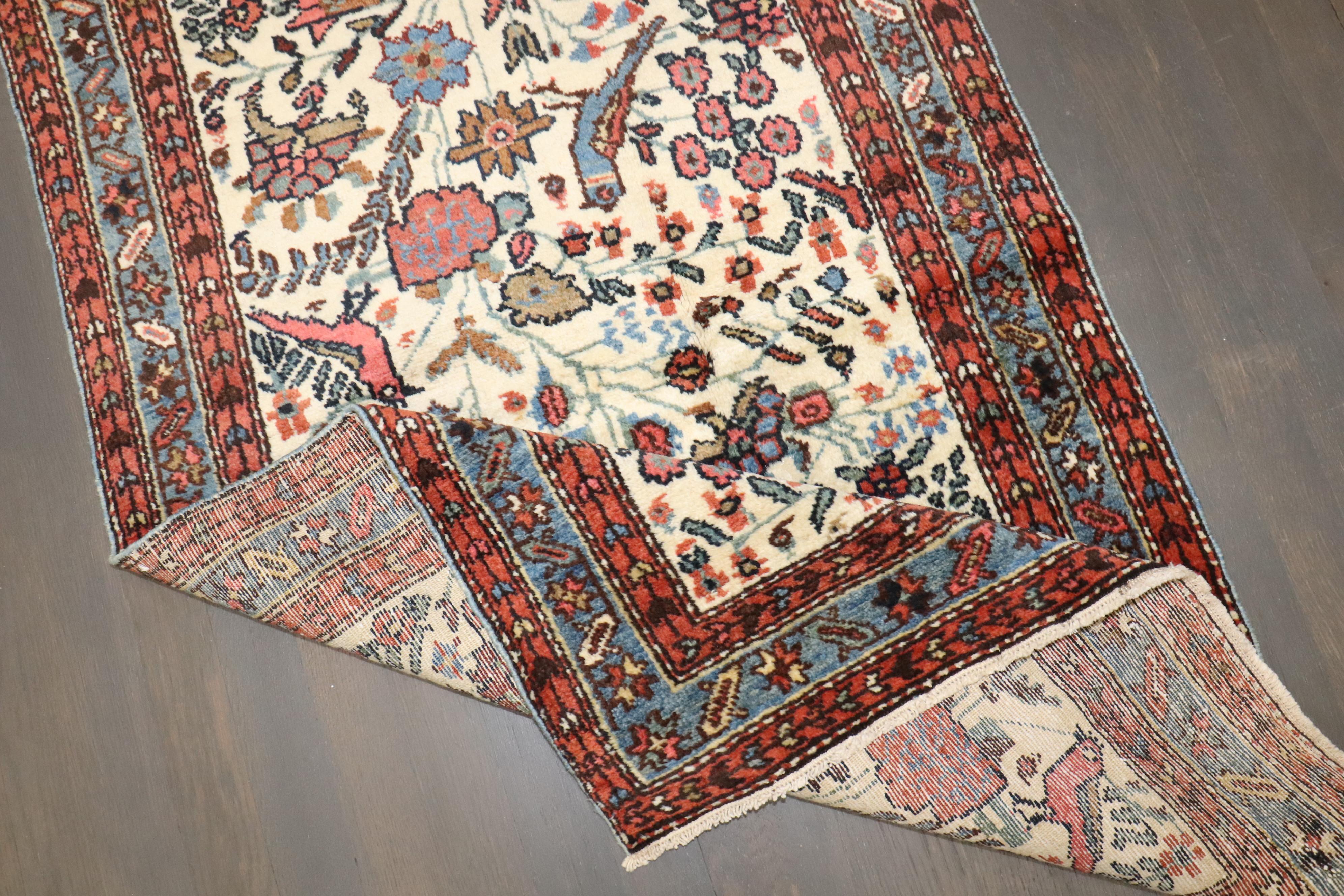 XX secolo Tappeto Zabihi Collection'S Persiano Malayer Avorio Uccello Piccolo in vendita