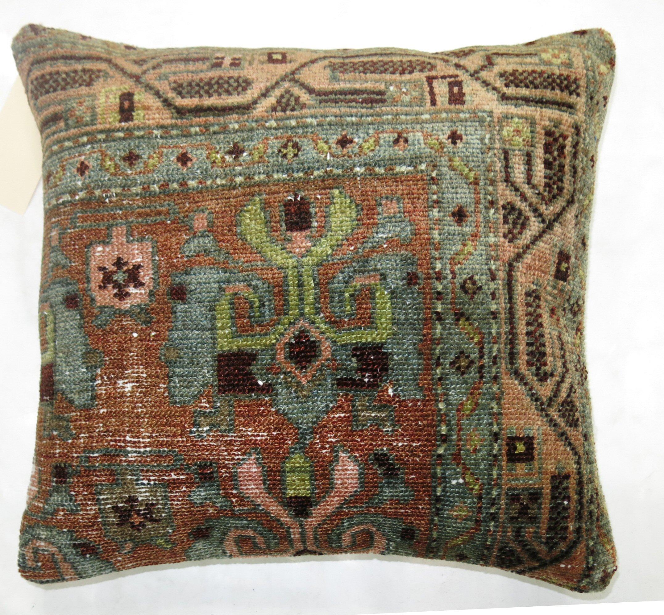Pillow made from an antique  Persian Malayer rug.

Measures: 16'' x 18''.