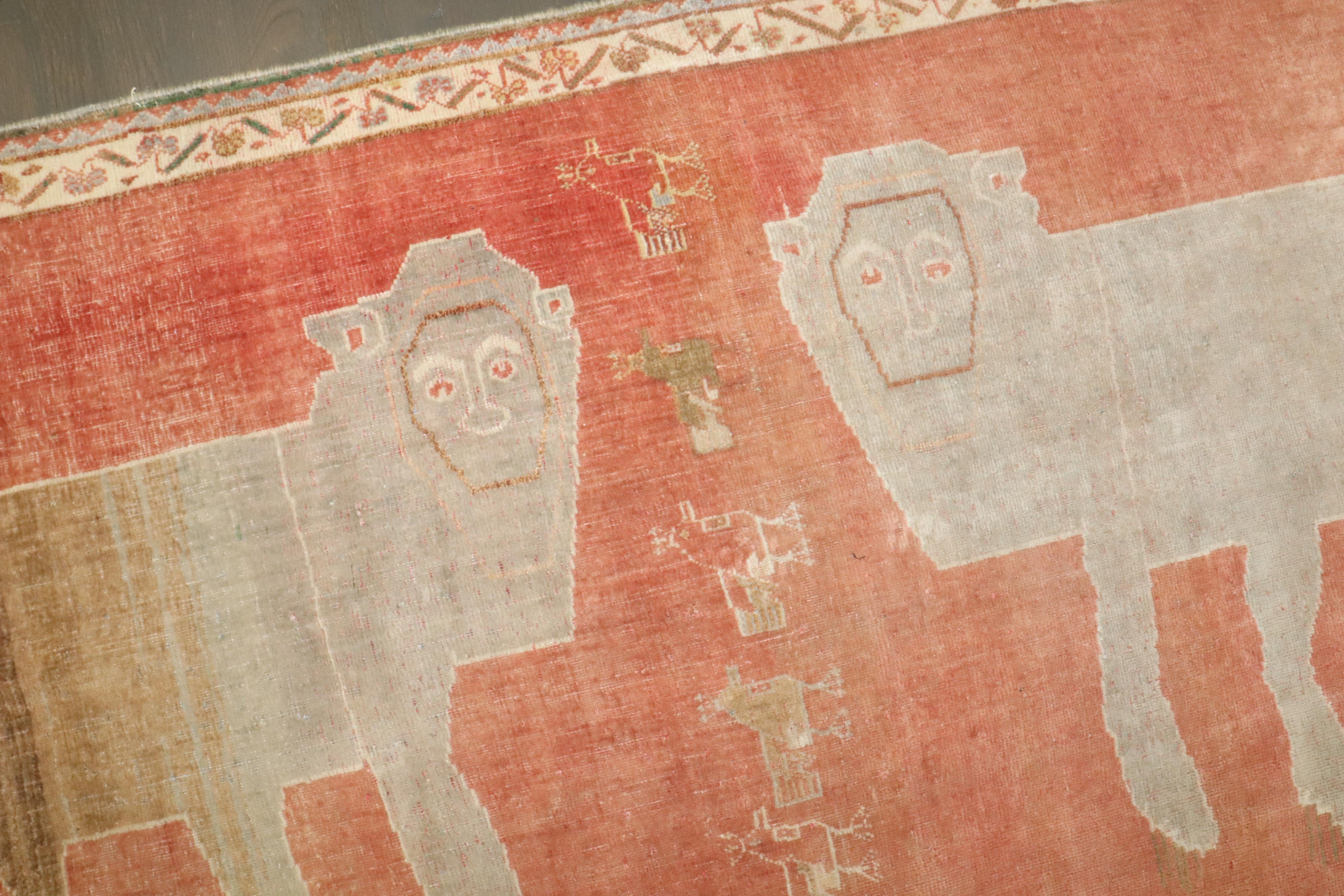 One-of-a-kind Persian animal motif Gabbeh rug from the middle of the 20th century

Measures: 4'1'' x 6'