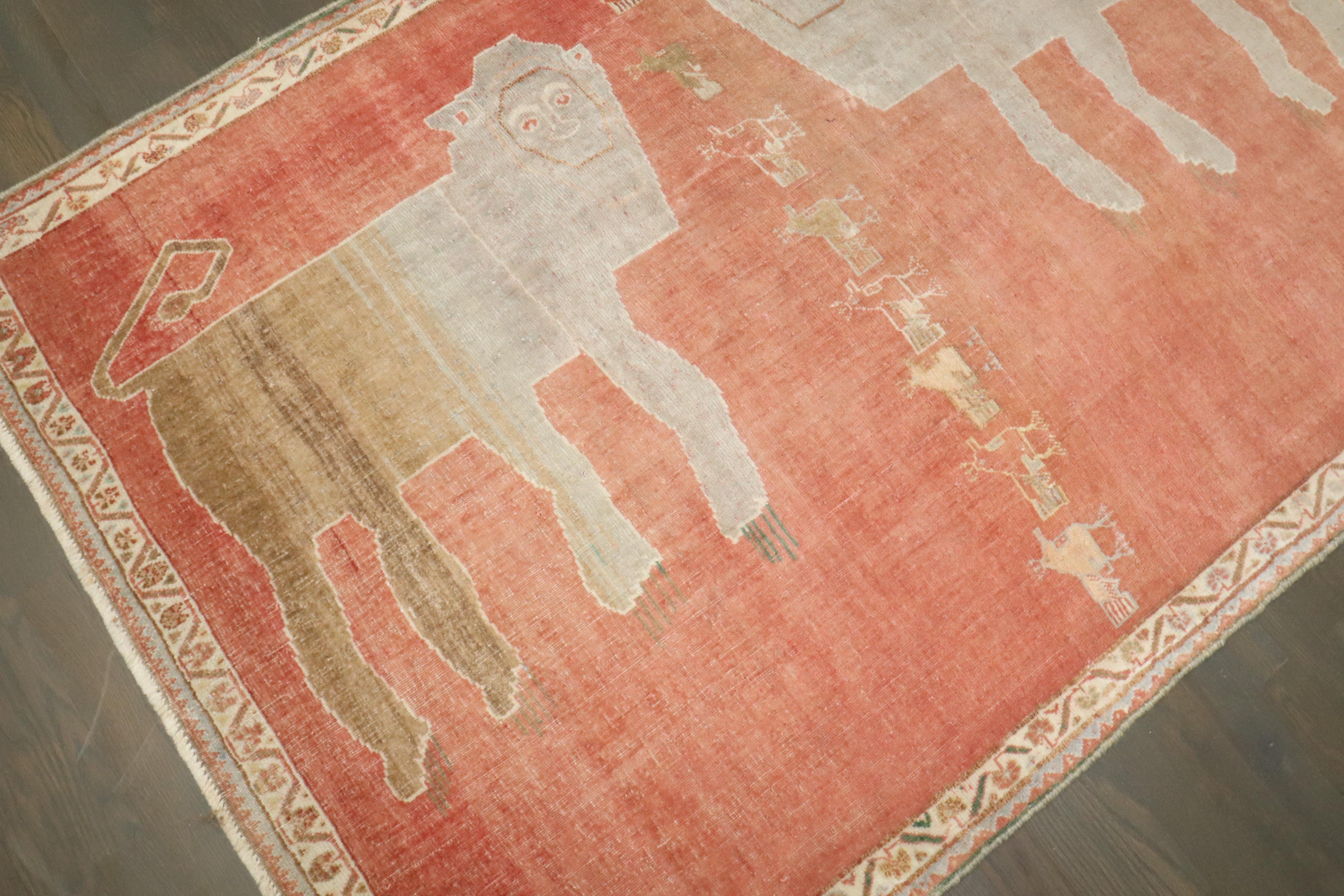 20th Century Zabihi Collection Persian Pictorial Animal Gabbeh Rug For Sale