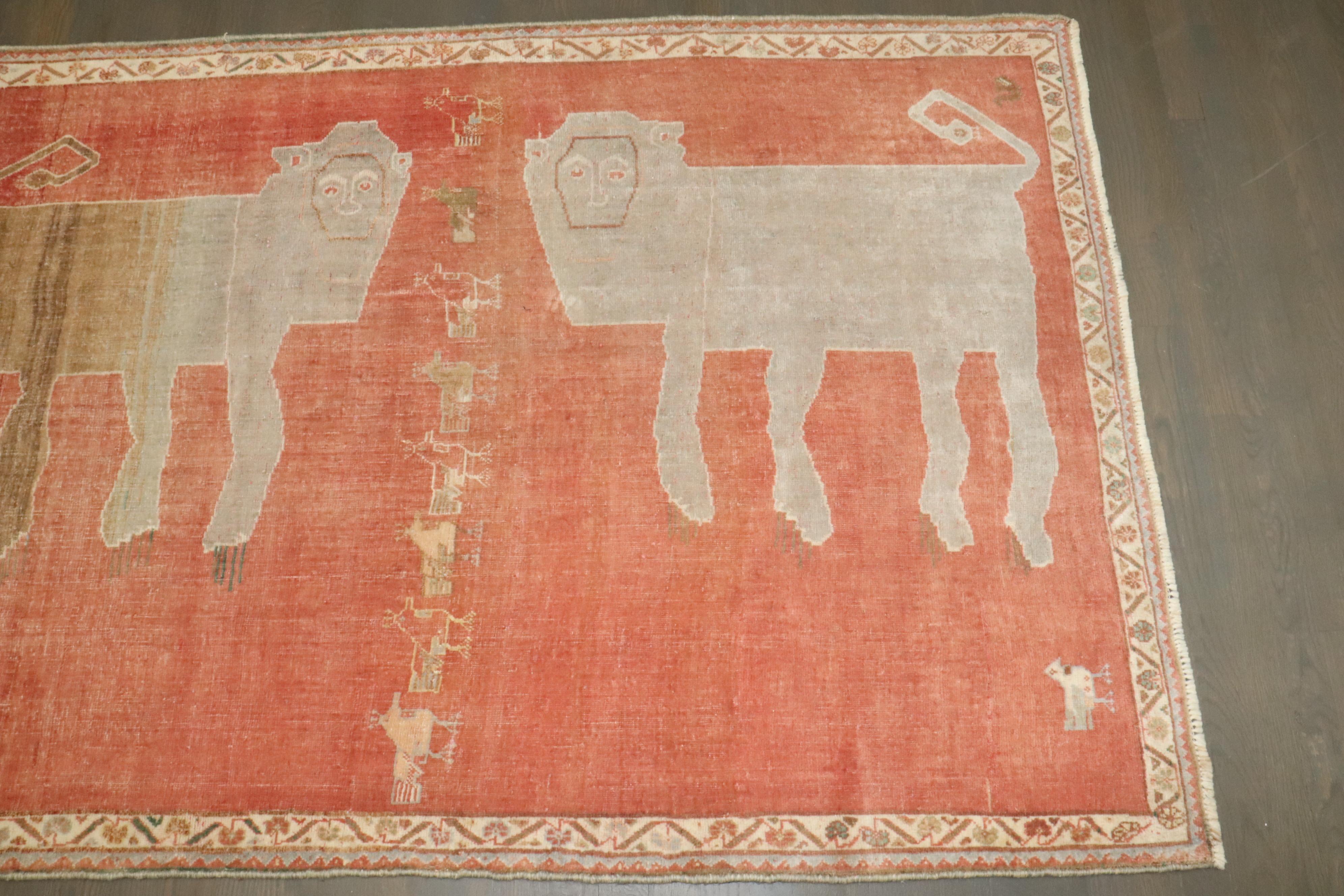 Wool Zabihi Collection Persian Pictorial Animal Gabbeh Rug For Sale