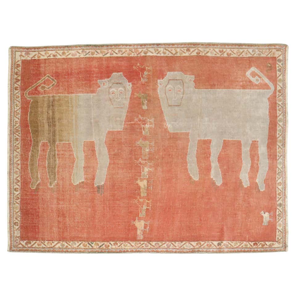 Vintage Gabbeh Persian Rug, Beige and Red Tribal Animal Pictorial - Rug ...