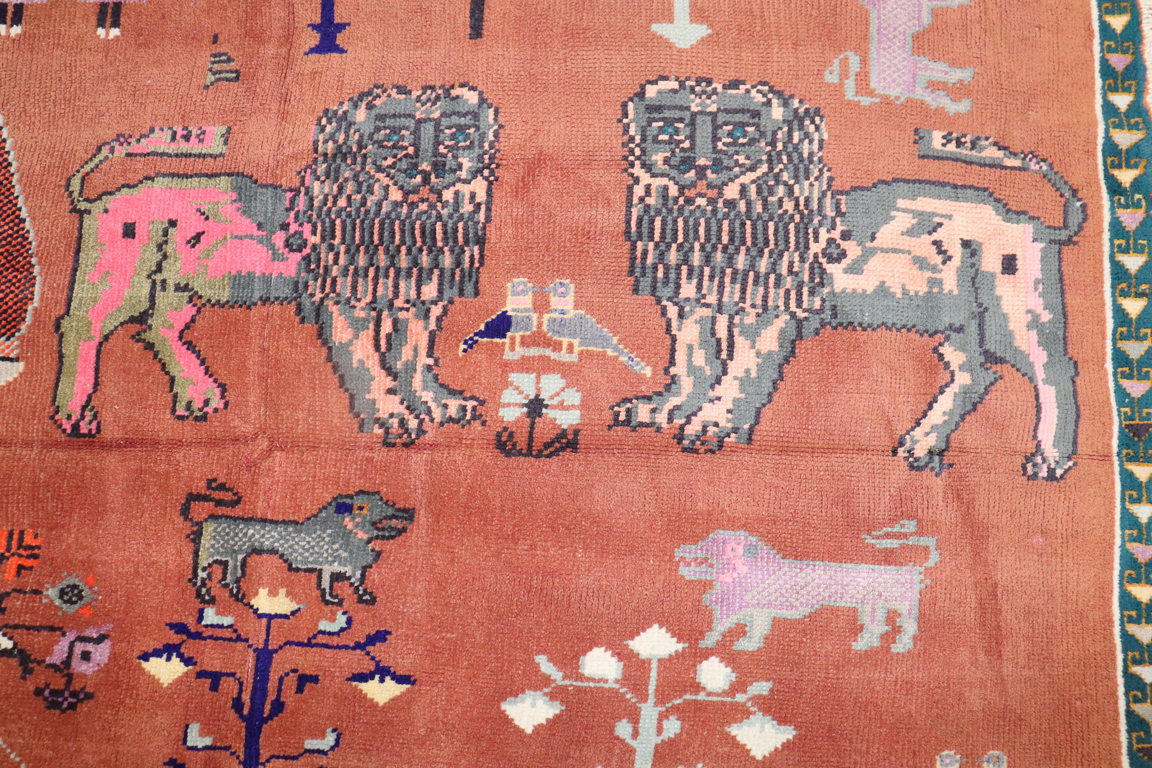Wool Zabihi Collection Persian Pictorial Animal Rug For Sale