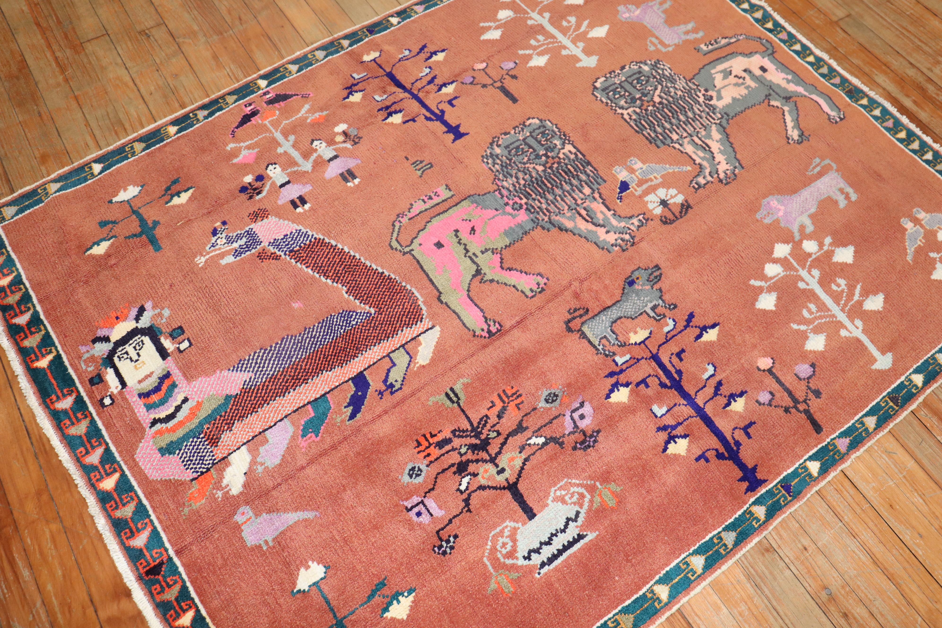 Zabihi Collection Persian Pictorial Animal Rug For Sale 1