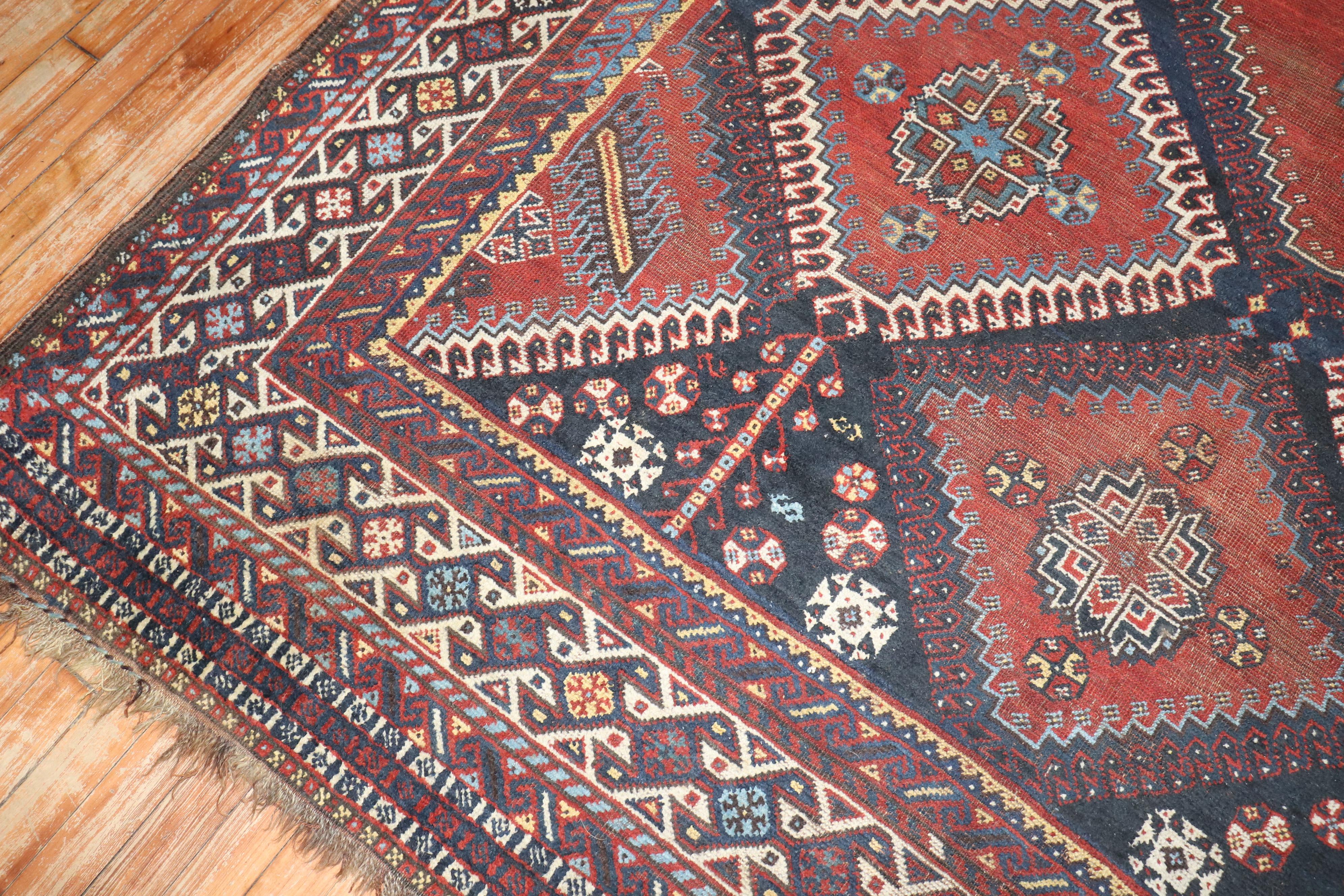 Zabihi Collection Persian Shiraz Worn Tribal Gallery Rug For Sale 3
