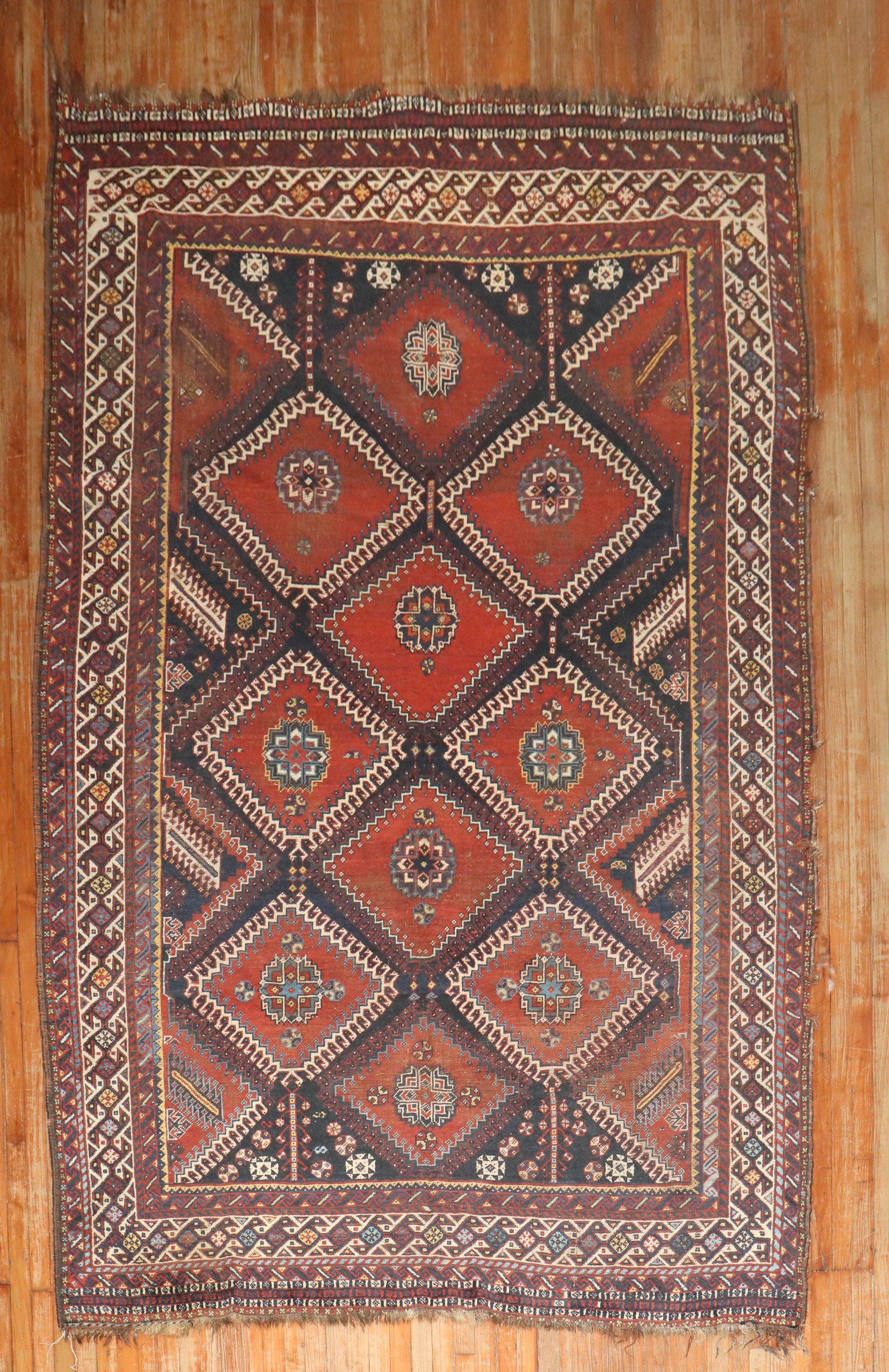 Zabihi Collection Persian Shiraz Worn Tribal Gallery Rug For Sale 4