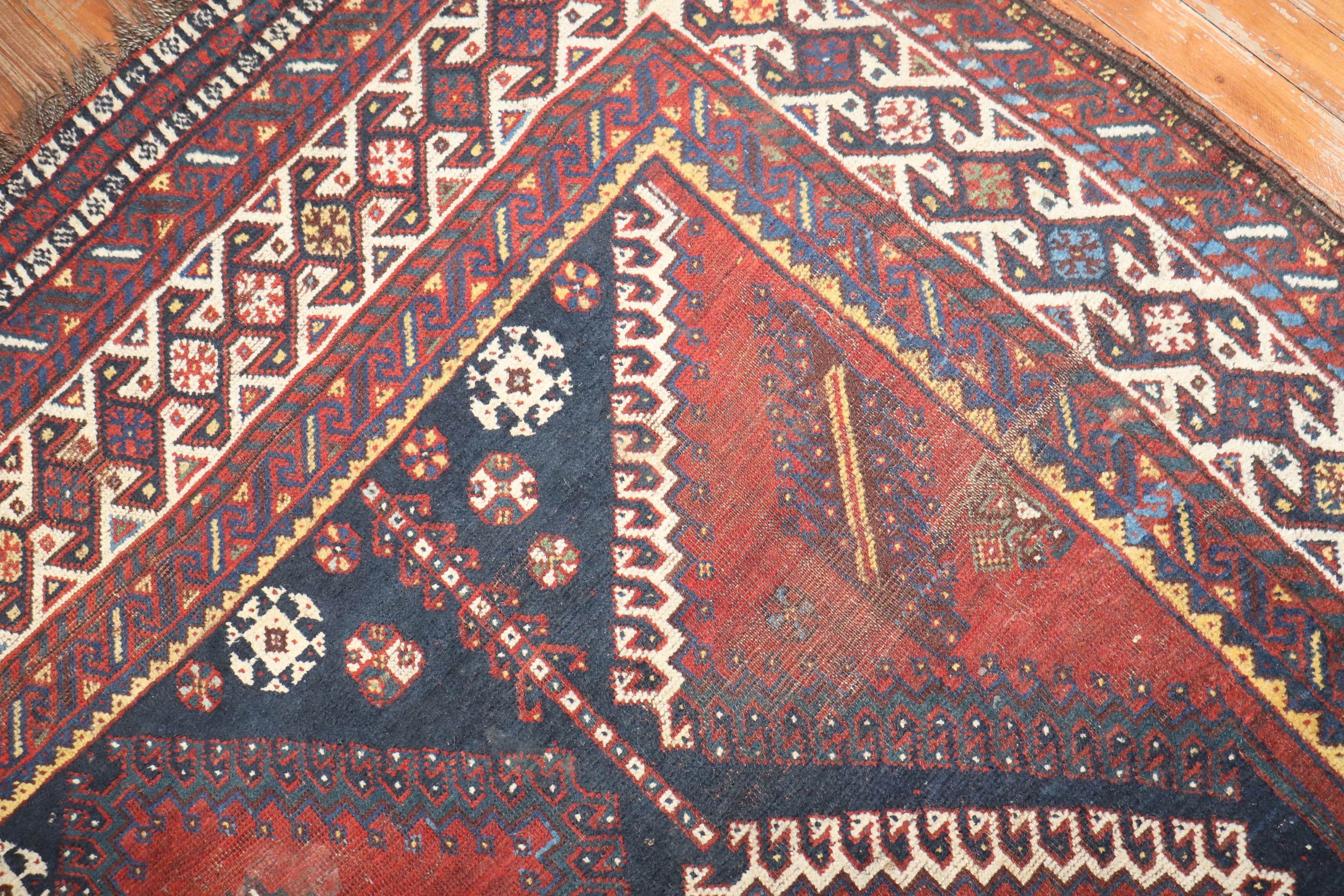 20th Century Zabihi Collection Persian Shiraz Worn Tribal Gallery Rug For Sale