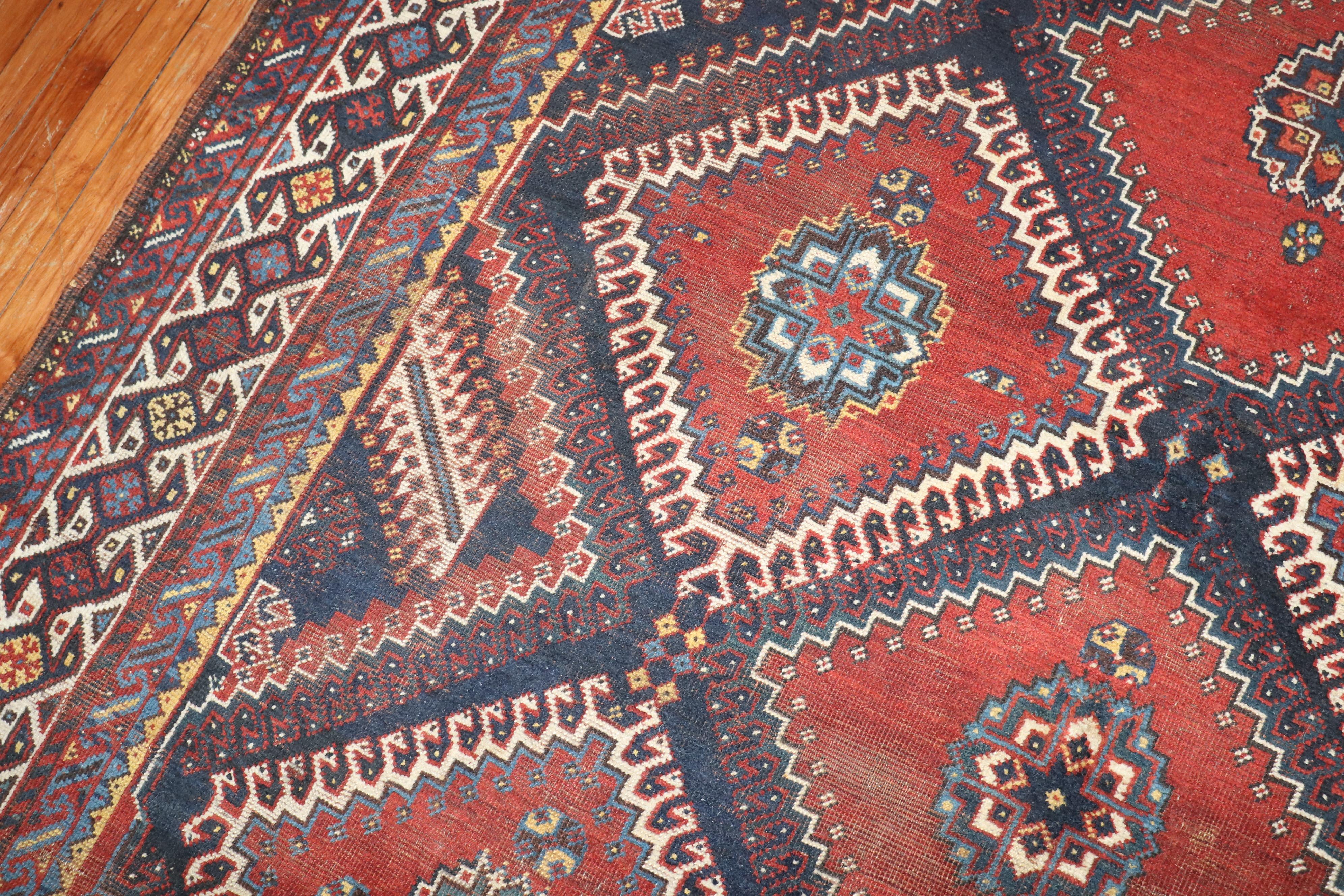 Zabihi Collection Persian Shiraz Worn Tribal Gallery Rug For Sale 1