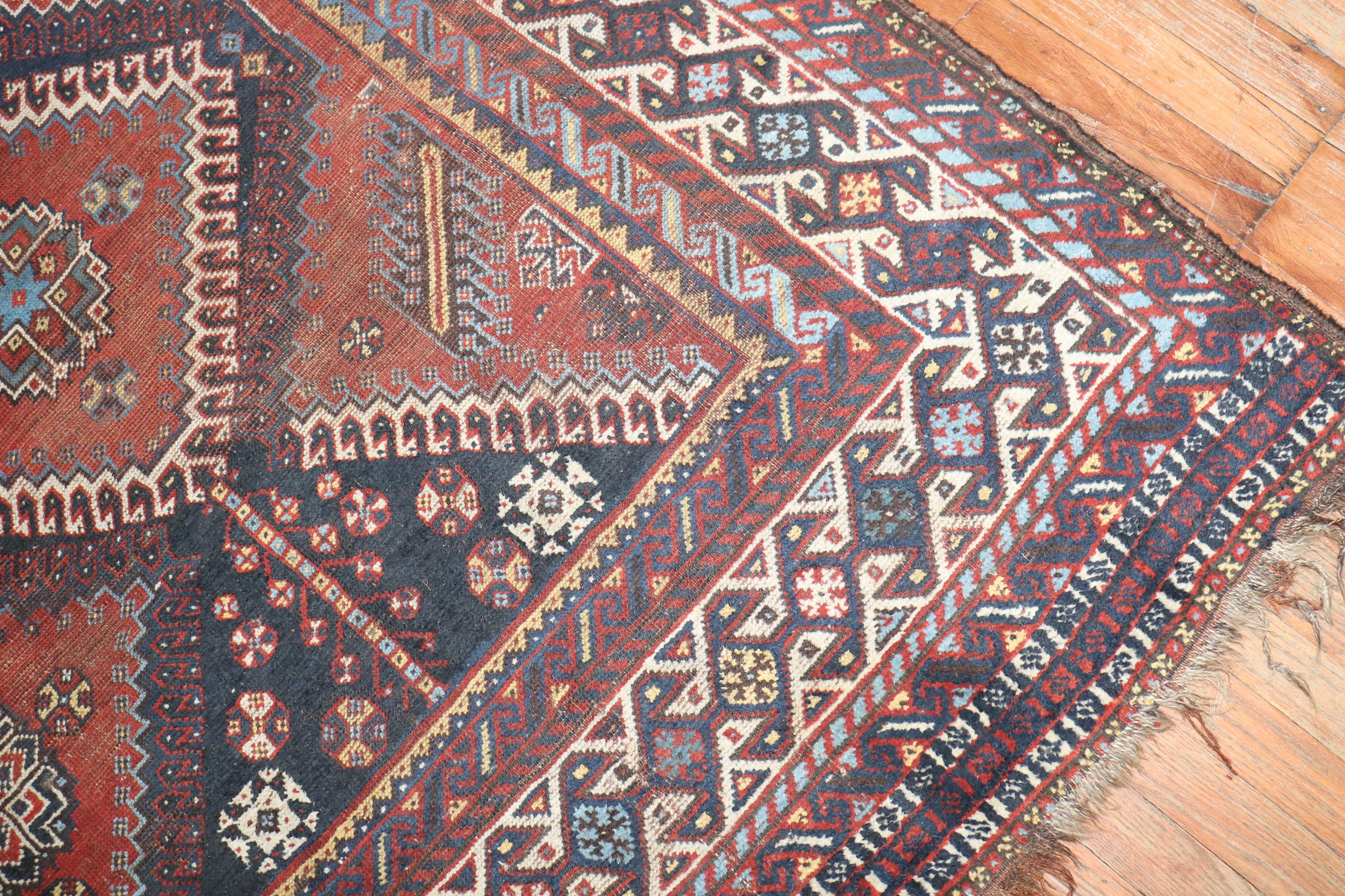 Zabihi Collection Persian Shiraz Worn Tribal Gallery Rug For Sale 2