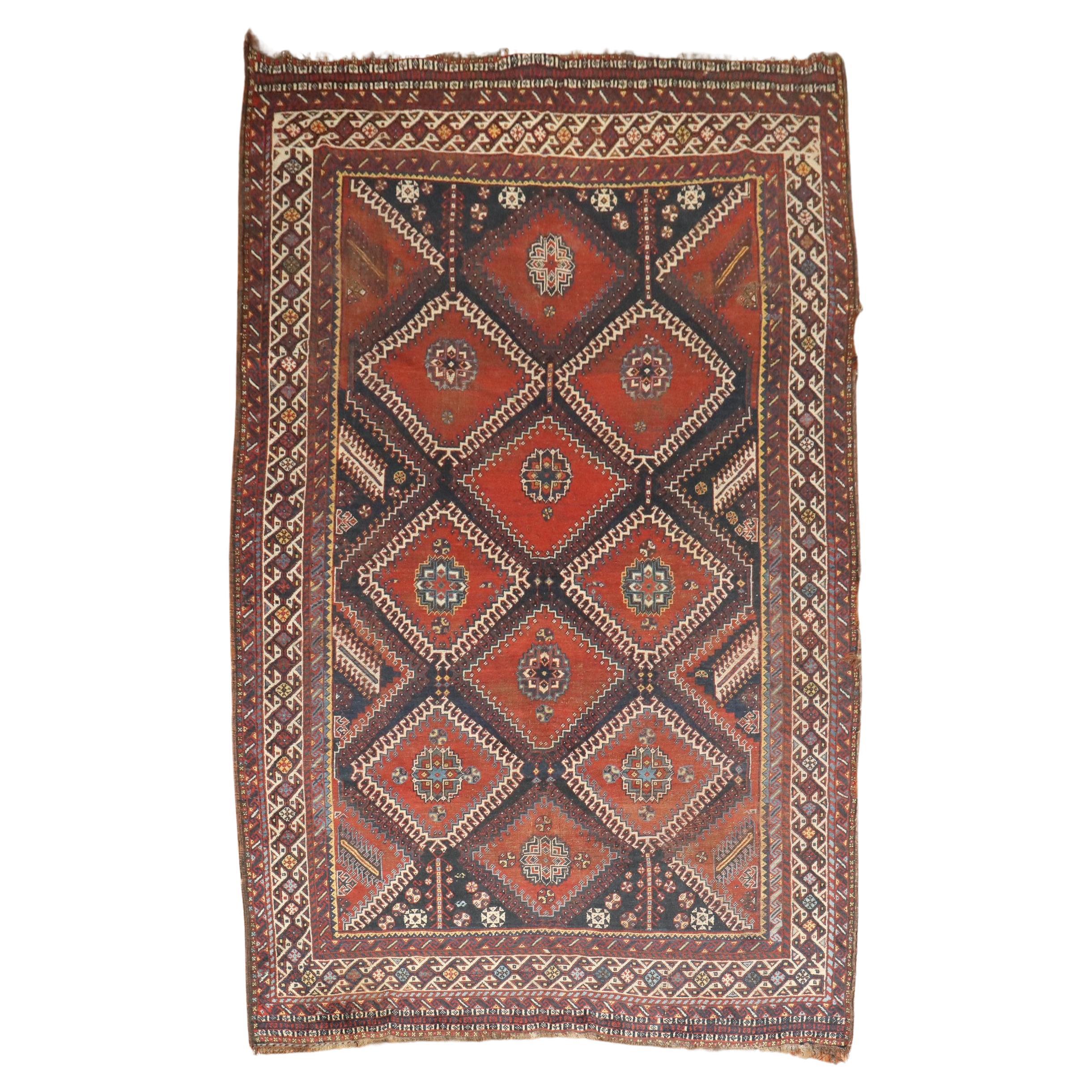 Zabihi Collection Persian Shiraz Worn Tribal Gallery Rug For Sale