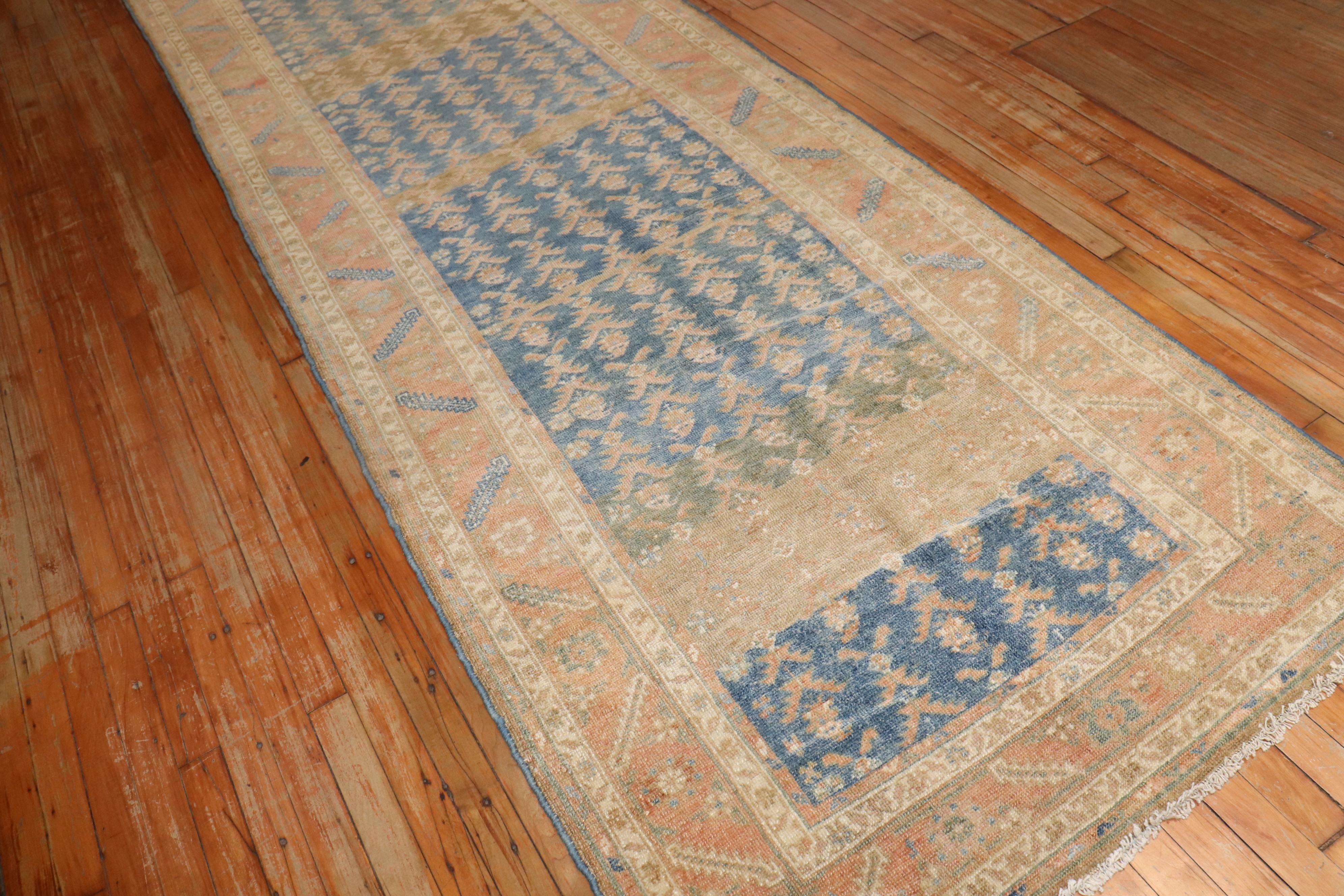 Mid 20th  wide and long Century Persian Runner with a blue striated field

Size: 3'8