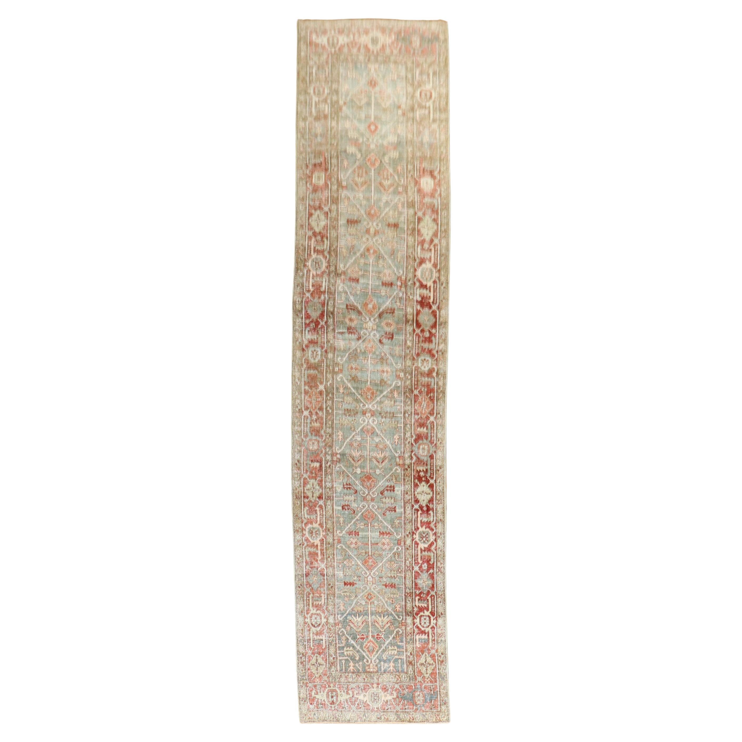 Zabihi Collection Persian Worn Heriz Antique Runner For Sale