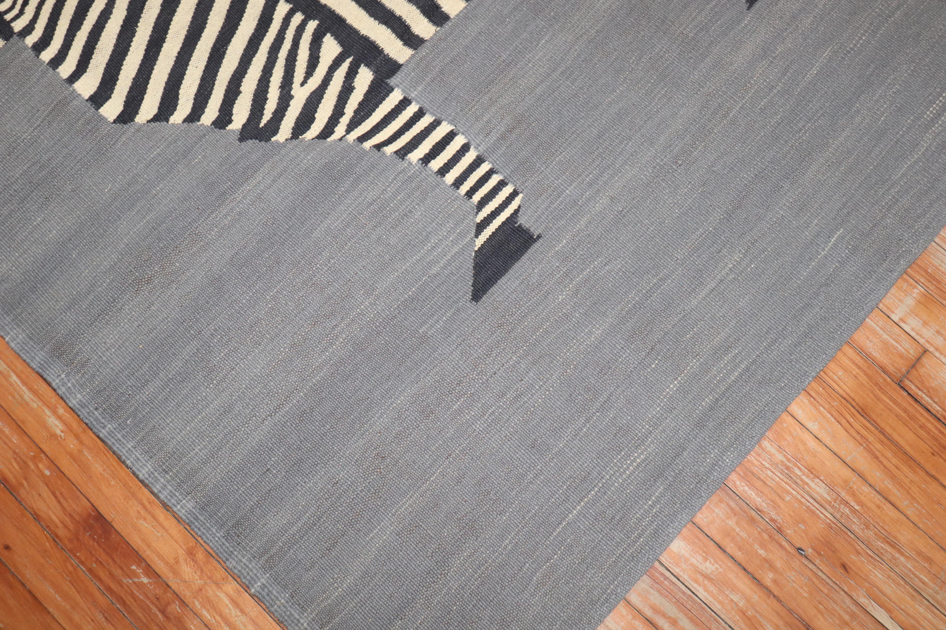 Persiano Zabihi Collection Persian Zebra Wall Hanging Soumac Square Kilim in vendita