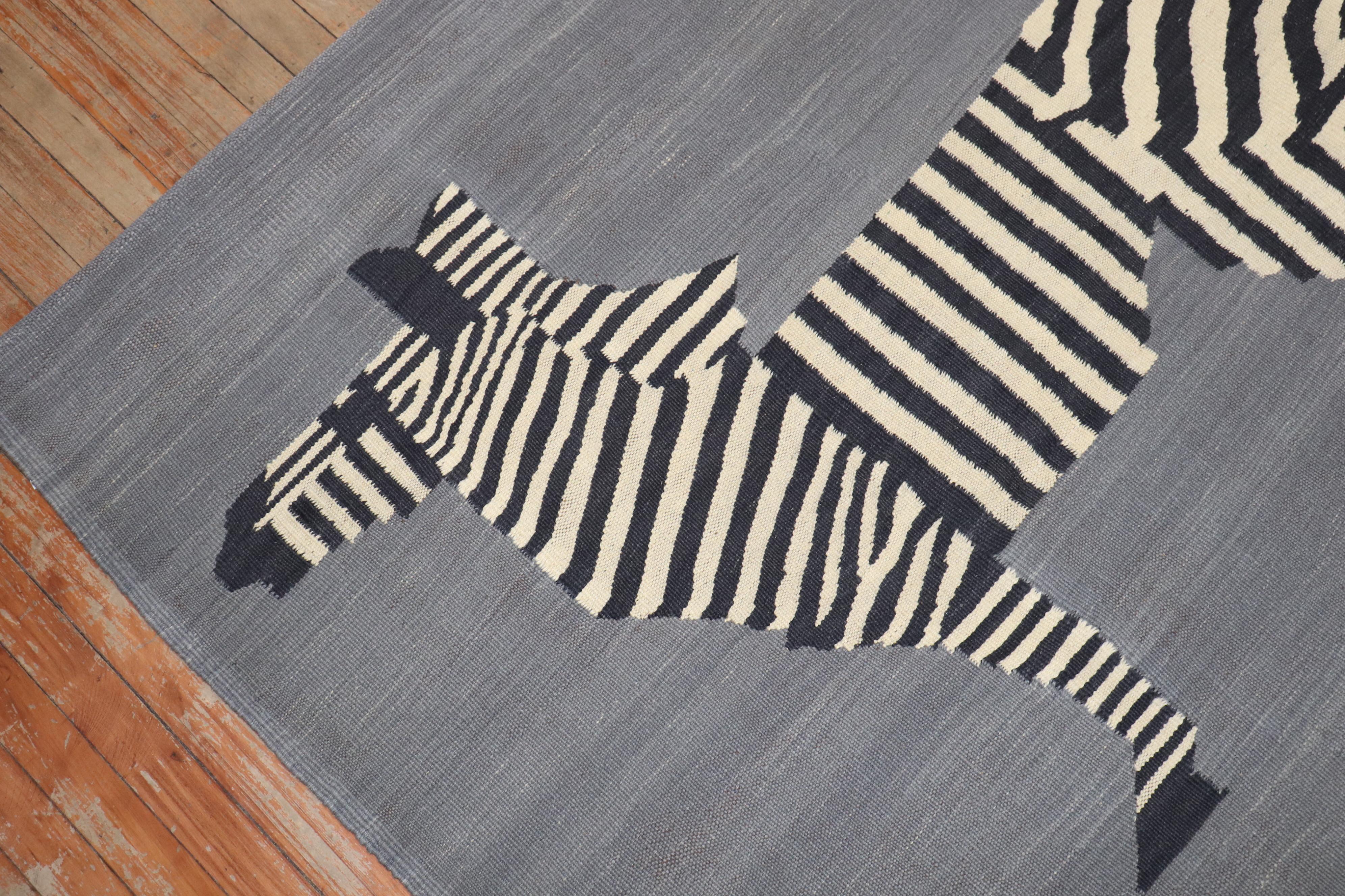 Tessuto a mano Zabihi Collection Persian Zebra Wall Hanging Soumac Square Kilim in vendita