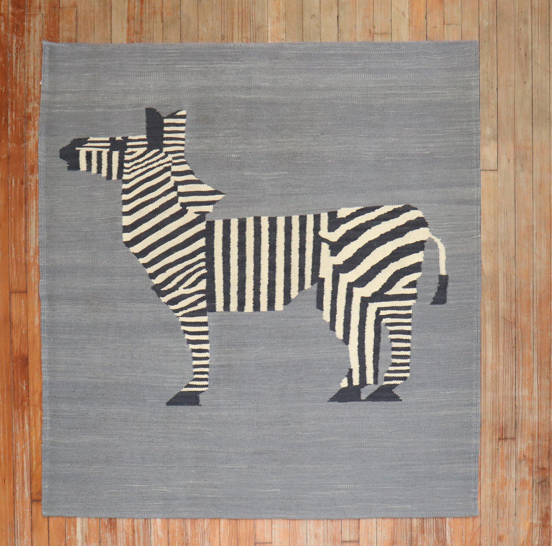 Lana Zabihi Collection Persian Zebra Wall Hanging Soumac Square Kilim in vendita
