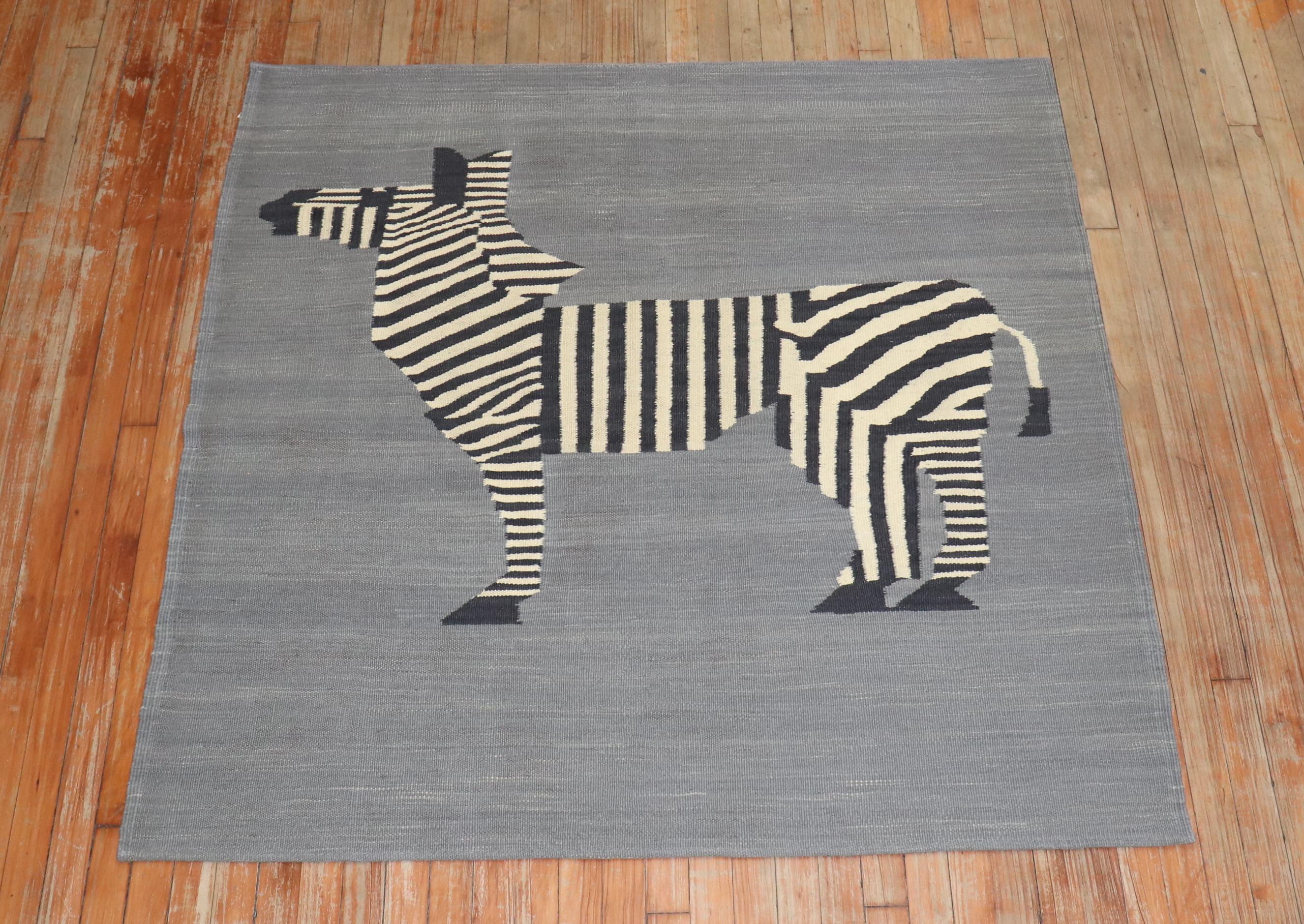 Zabihi Collection Persian Zebra Wall Hanging Soumac Square Kilim in vendita 1