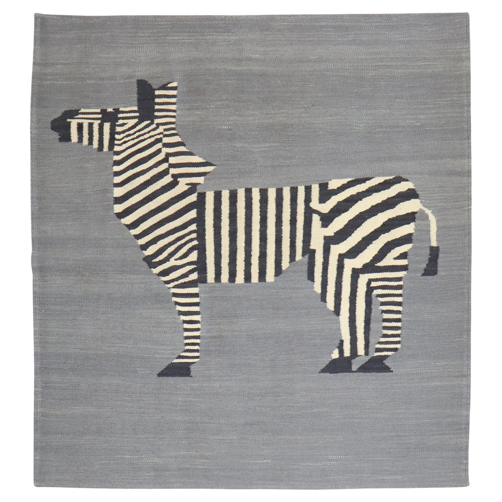 Zabihi Collection Persian Zebra Wall Hanging Soumac Square Kilim