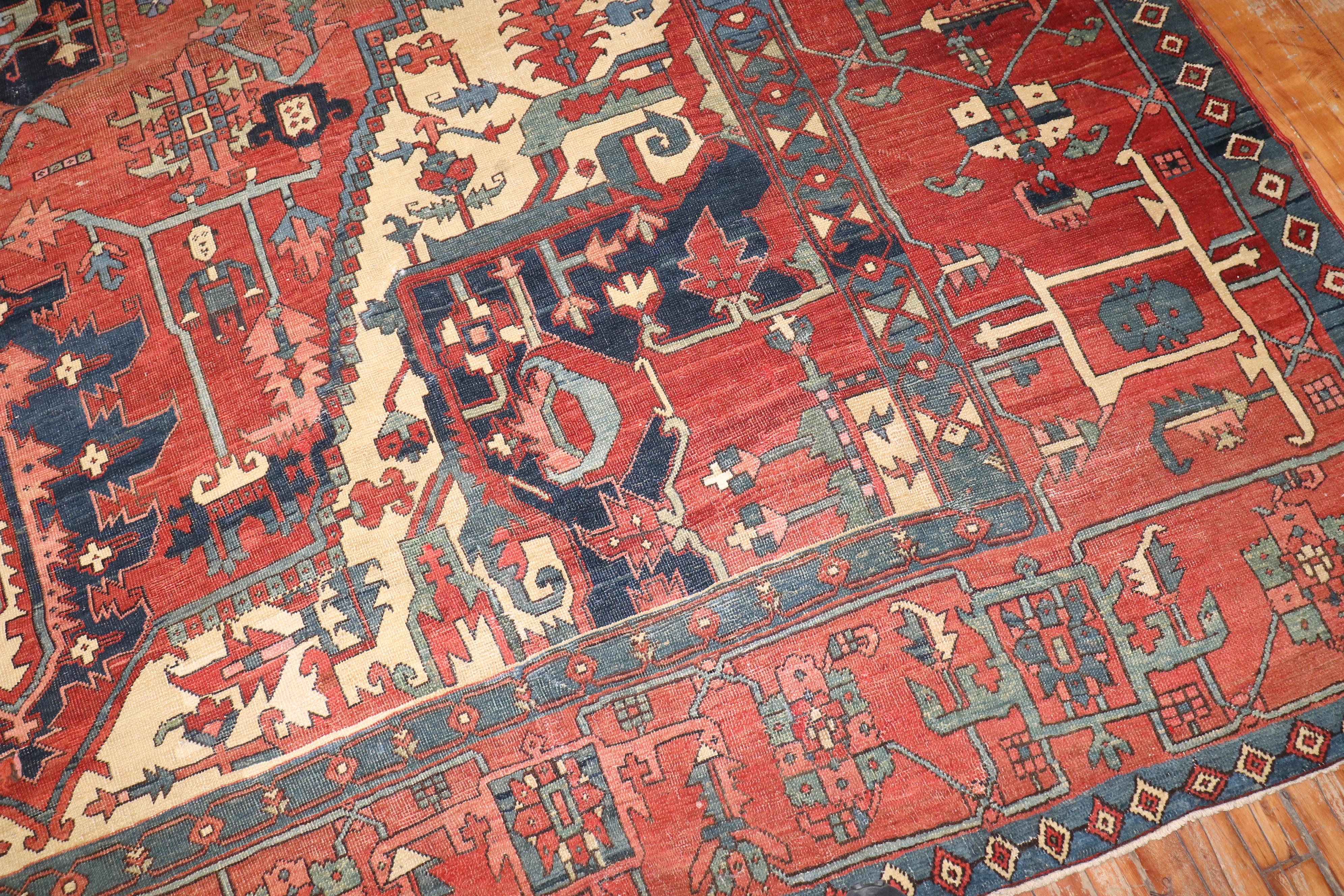 Zabihi Collection Pictorial Animal Figure Antique Persian Serapi Carpet For Sale 4