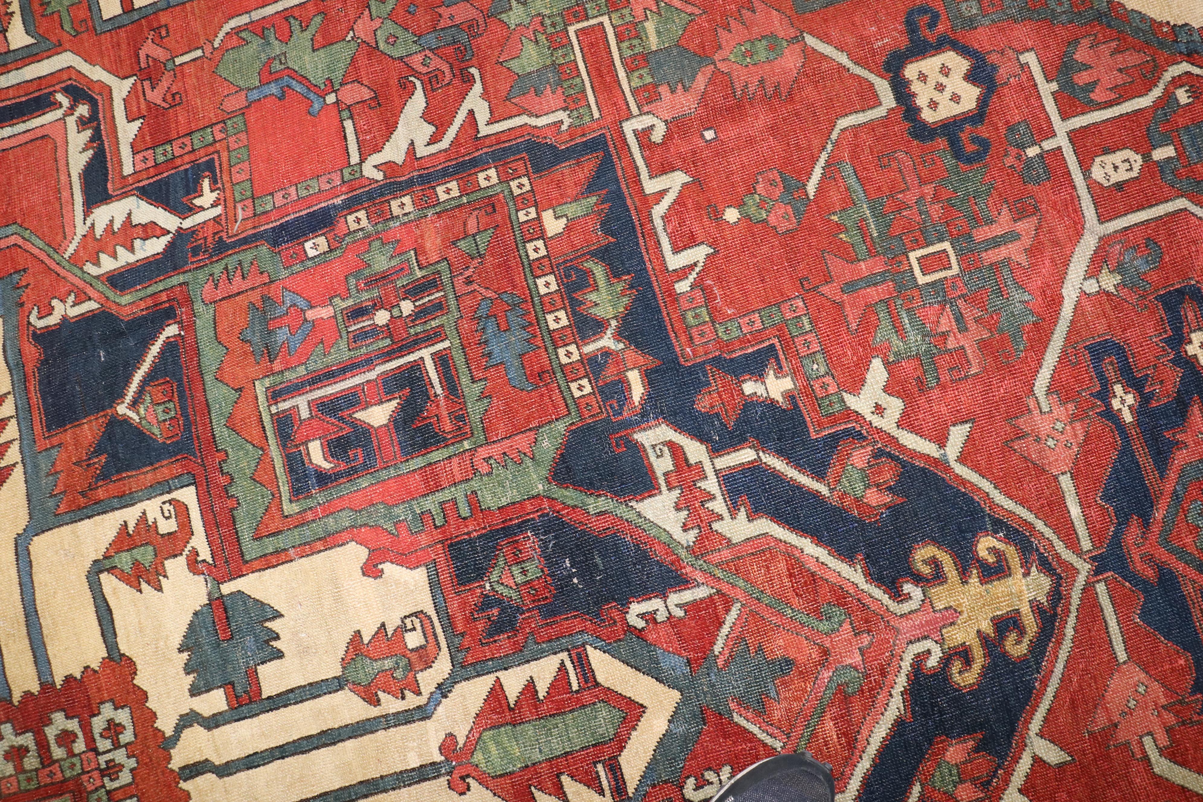 Zabihi Collection Pictorial Animal Figure Antique Persian Serapi Carpet For Sale 5