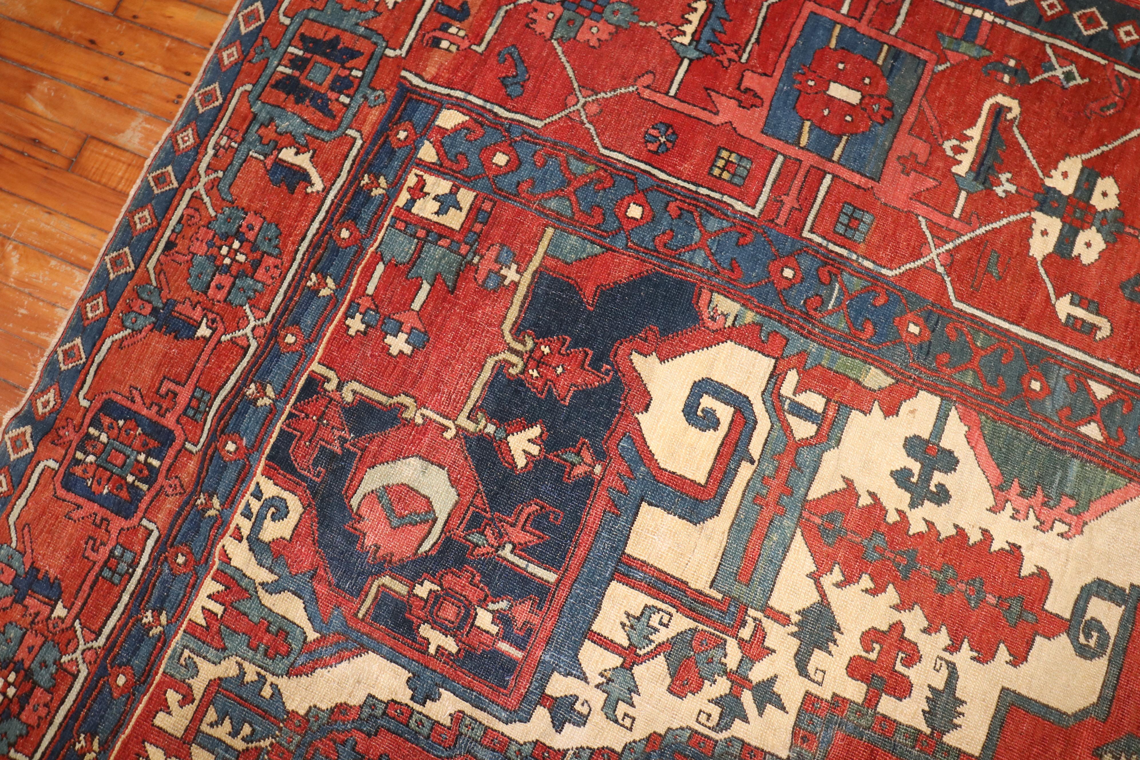 Zabihi Collection Pictorial Animal Figure Antique Persian Serapi Carpet For Sale 7