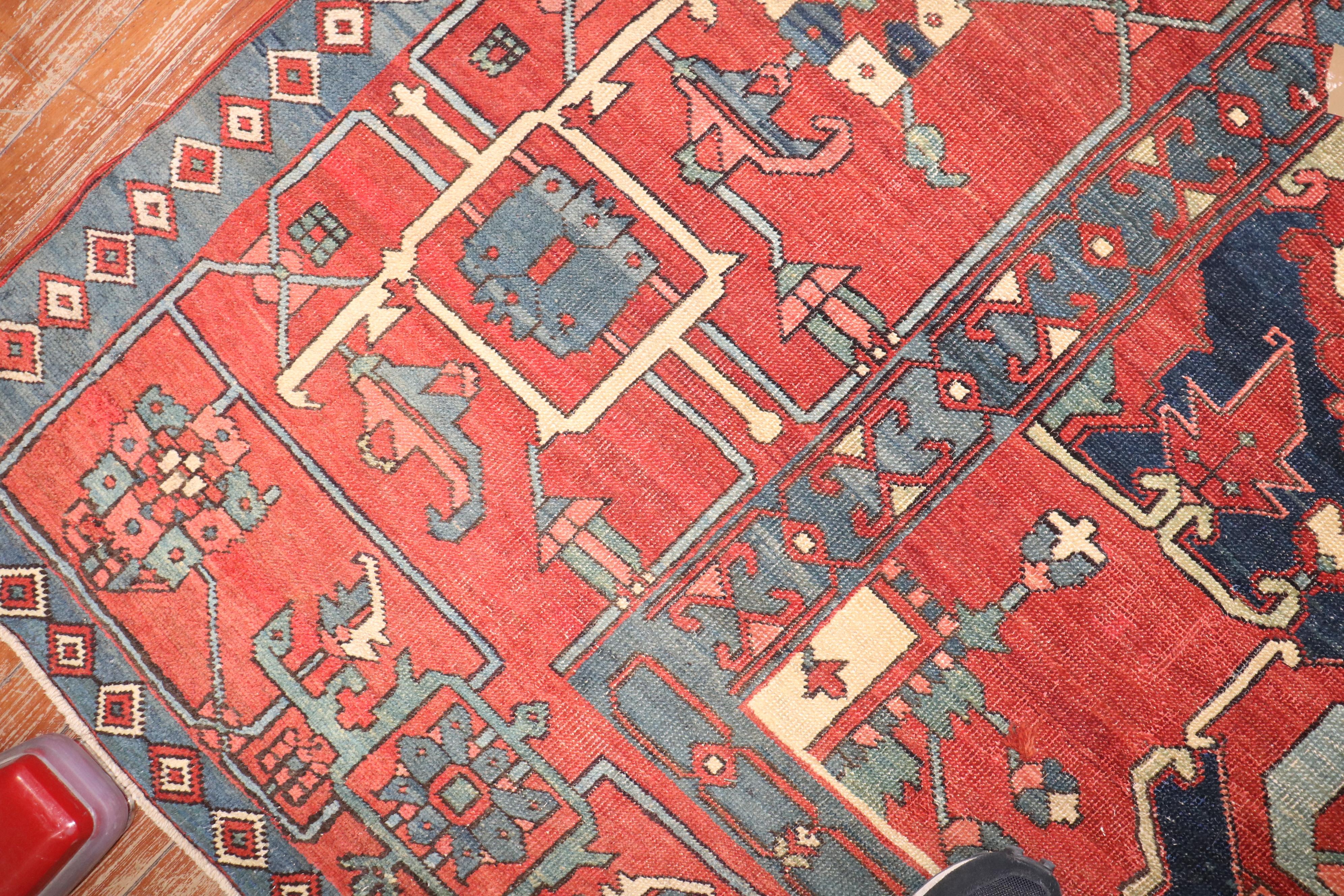 Zabihi Collection Pictorial Animal Figure Antique Persian Serapi Carpet For Sale 11
