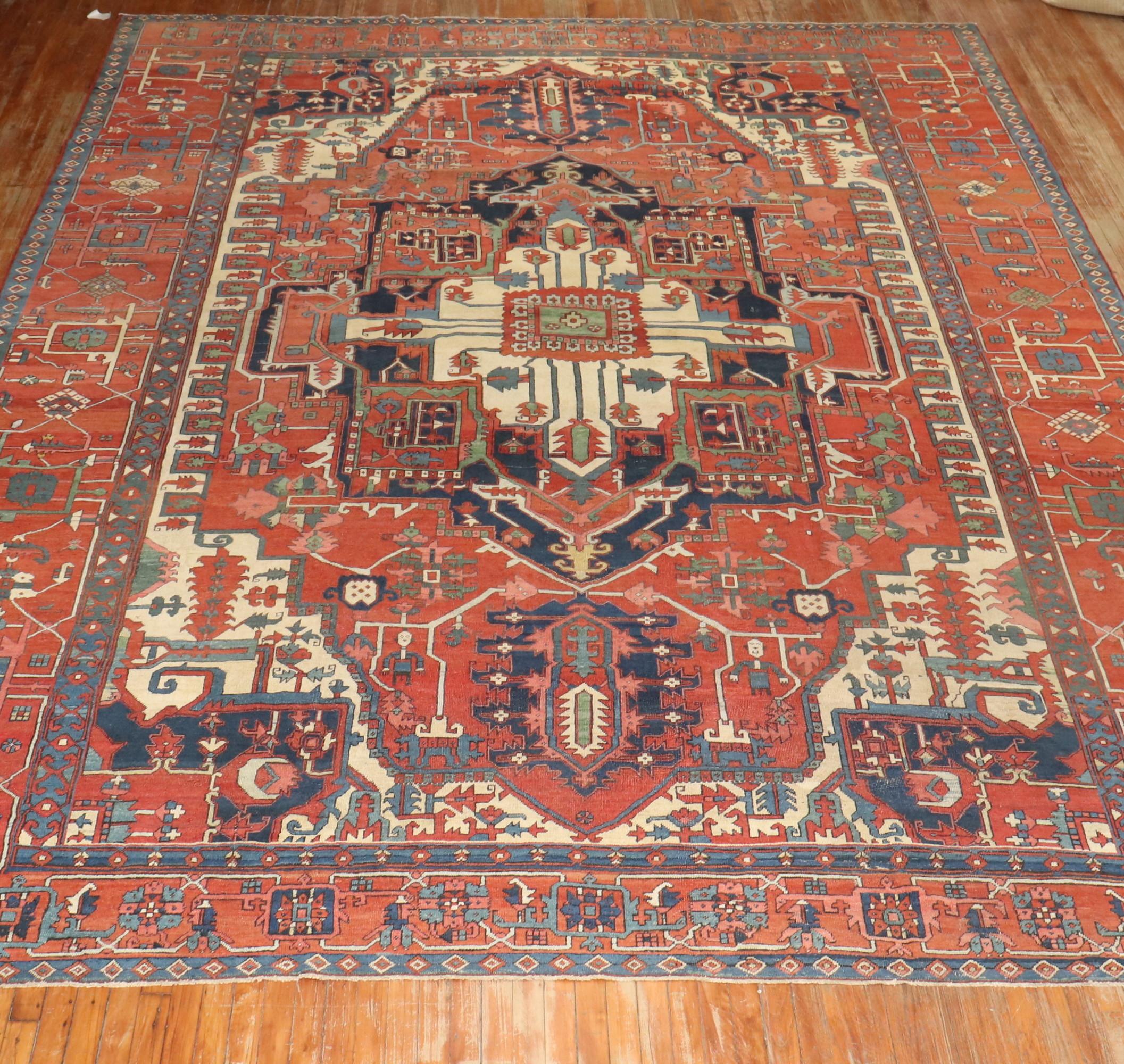 Zabihi Collection Pictorial Animal Figure Antique Persian Serapi Carpet For Sale 12