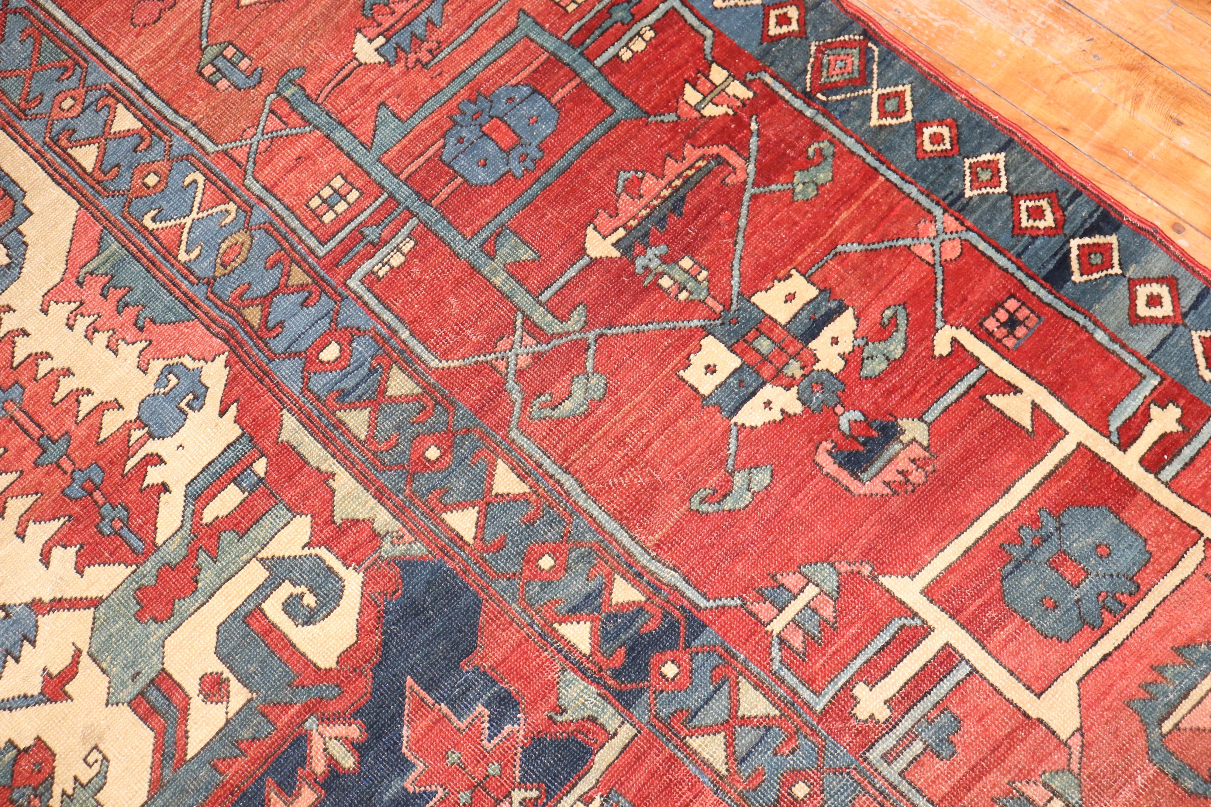 19th Century Zabihi Collection Pictorial Animal Figure Antique Persian Serapi Carpet For Sale