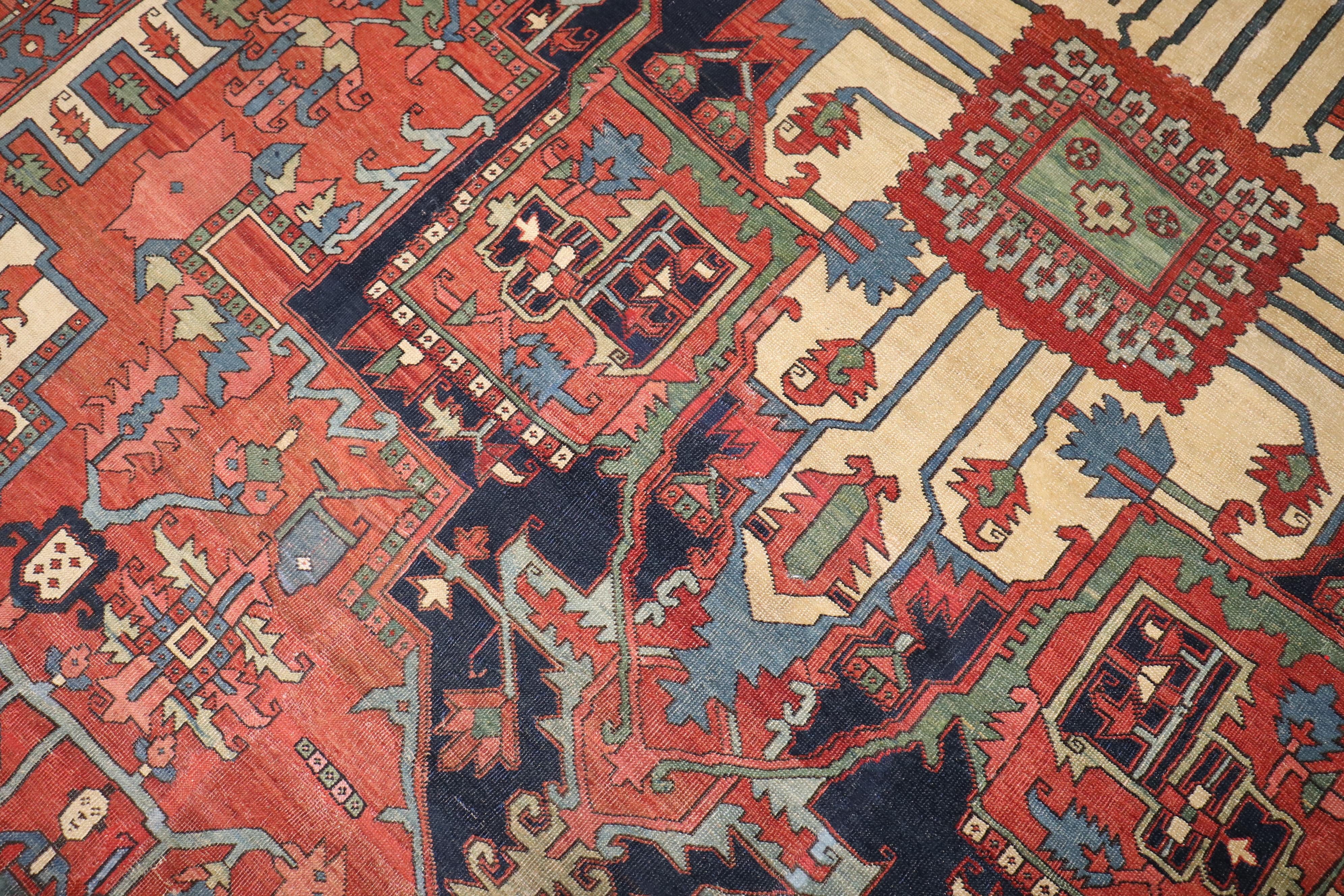 Zabihi Collection Pictorial Animal Figure Antique Persian Serapi Carpet For Sale 2