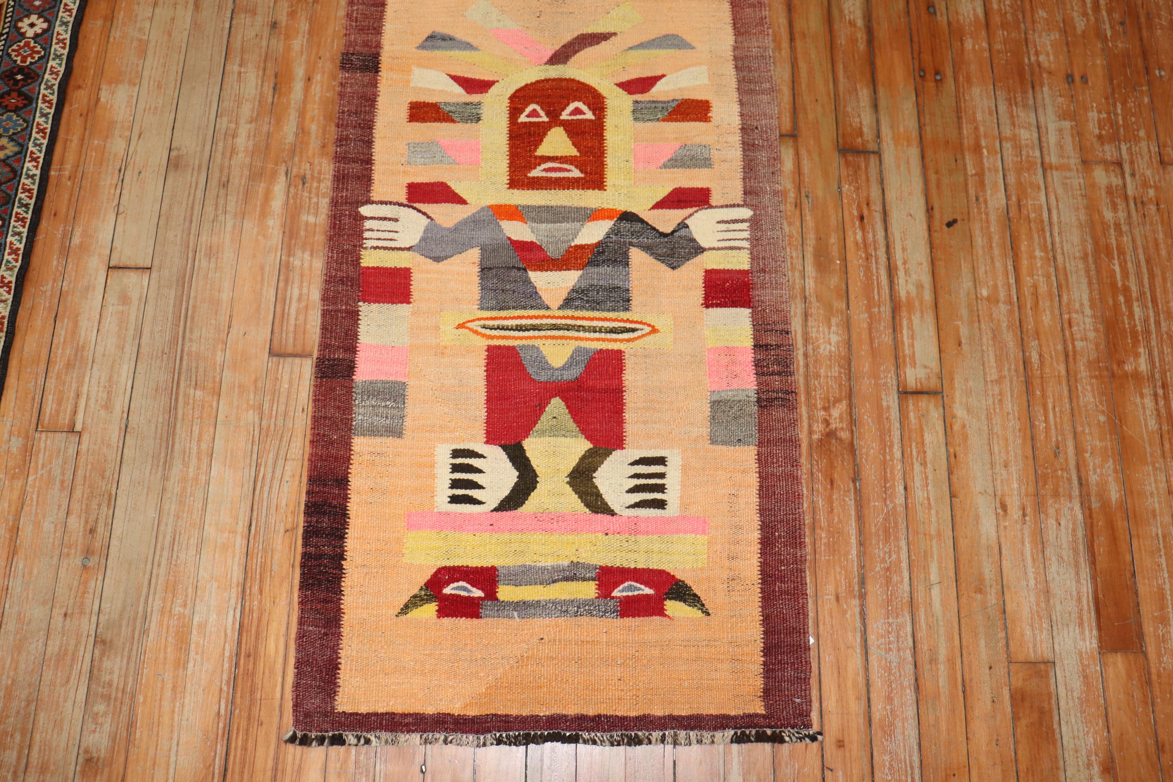 Adirondack Zabihi Collection Pictorial Buddhist North African Kilim Runner For Sale