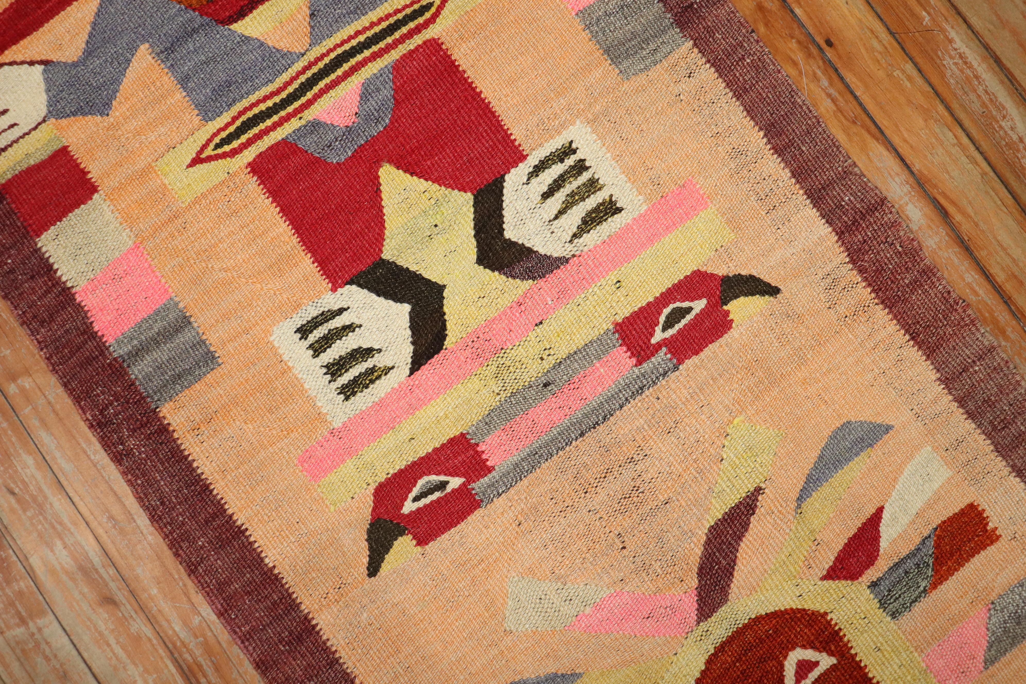 Zabihi Collection Pictorial Buddhist North African Kilim Runner In Good Condition For Sale In New York, NY