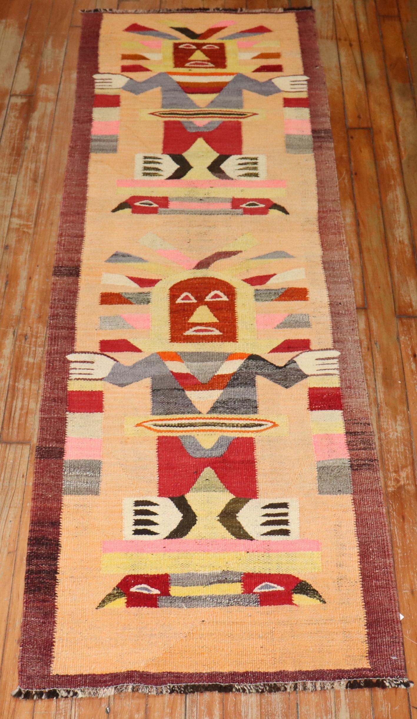 Zabihi Collection Pictorial Buddhist North African Kilim Runner For Sale 1