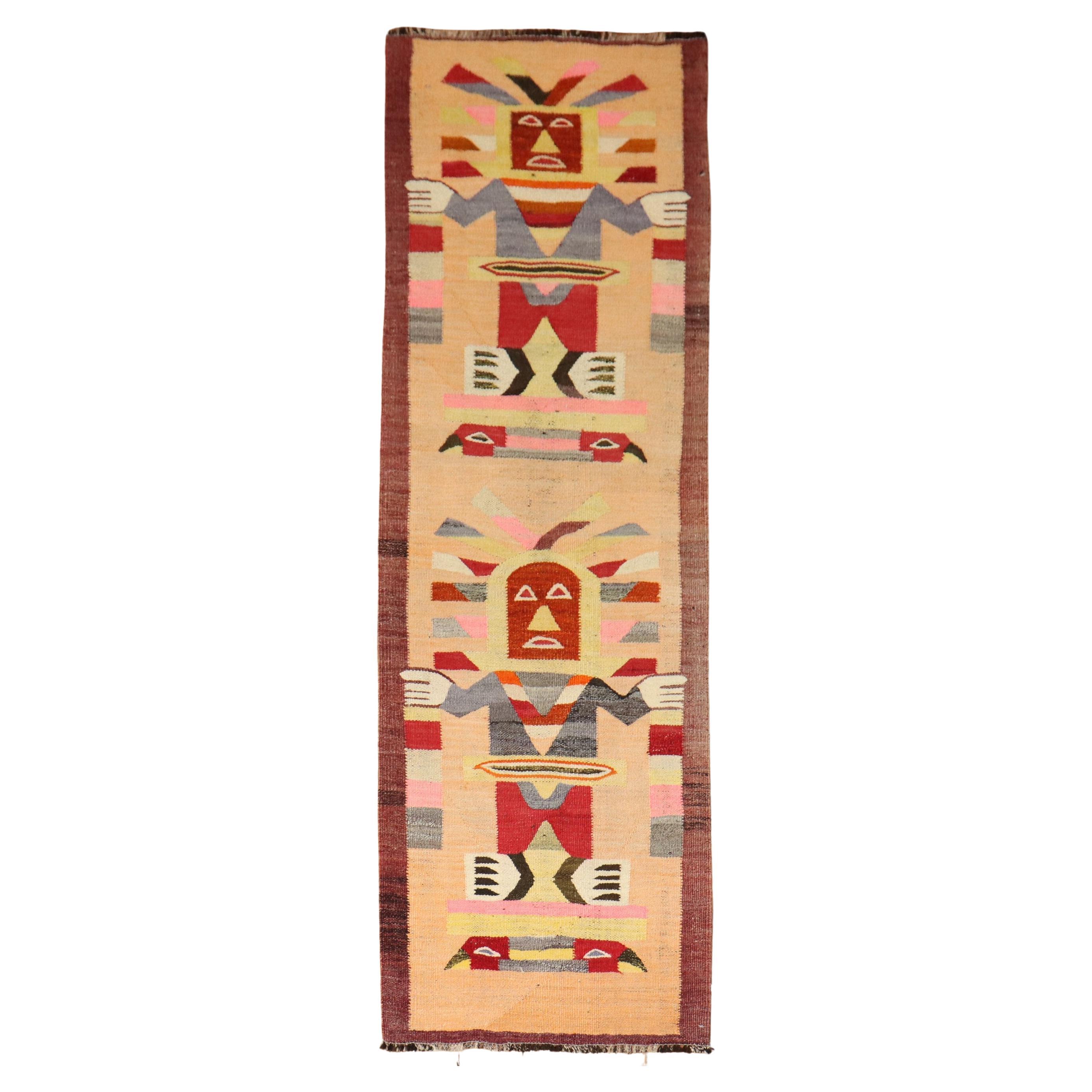 Zabihi Collection Pictorial Buddhist North African Kilim Runner For Sale
