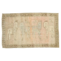 Zabihi Collection Pictorial Lion Vintage Turkish Rug