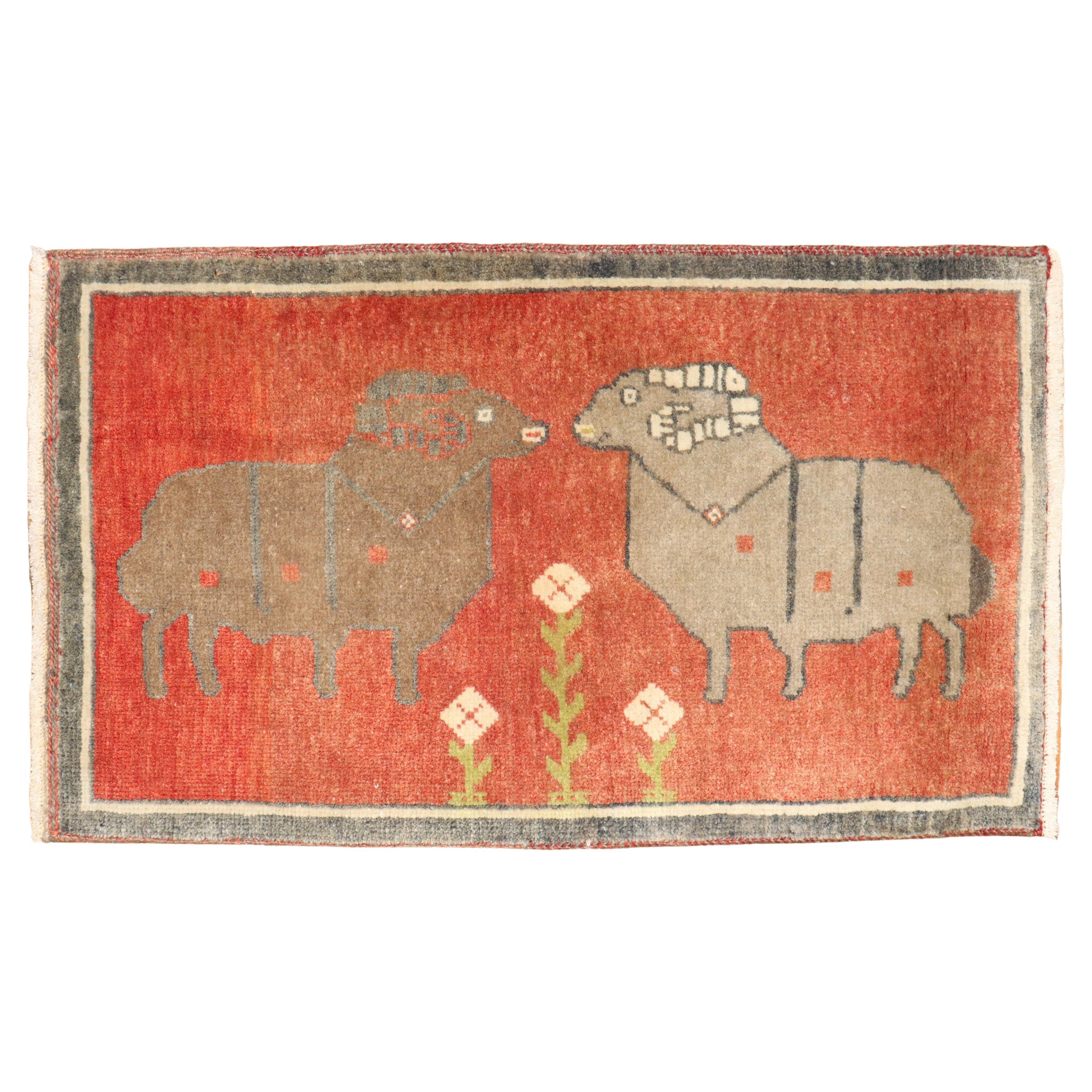 Zabihi Collection Pictorial  Sheep Ram Animal Mini Rug For Sale
