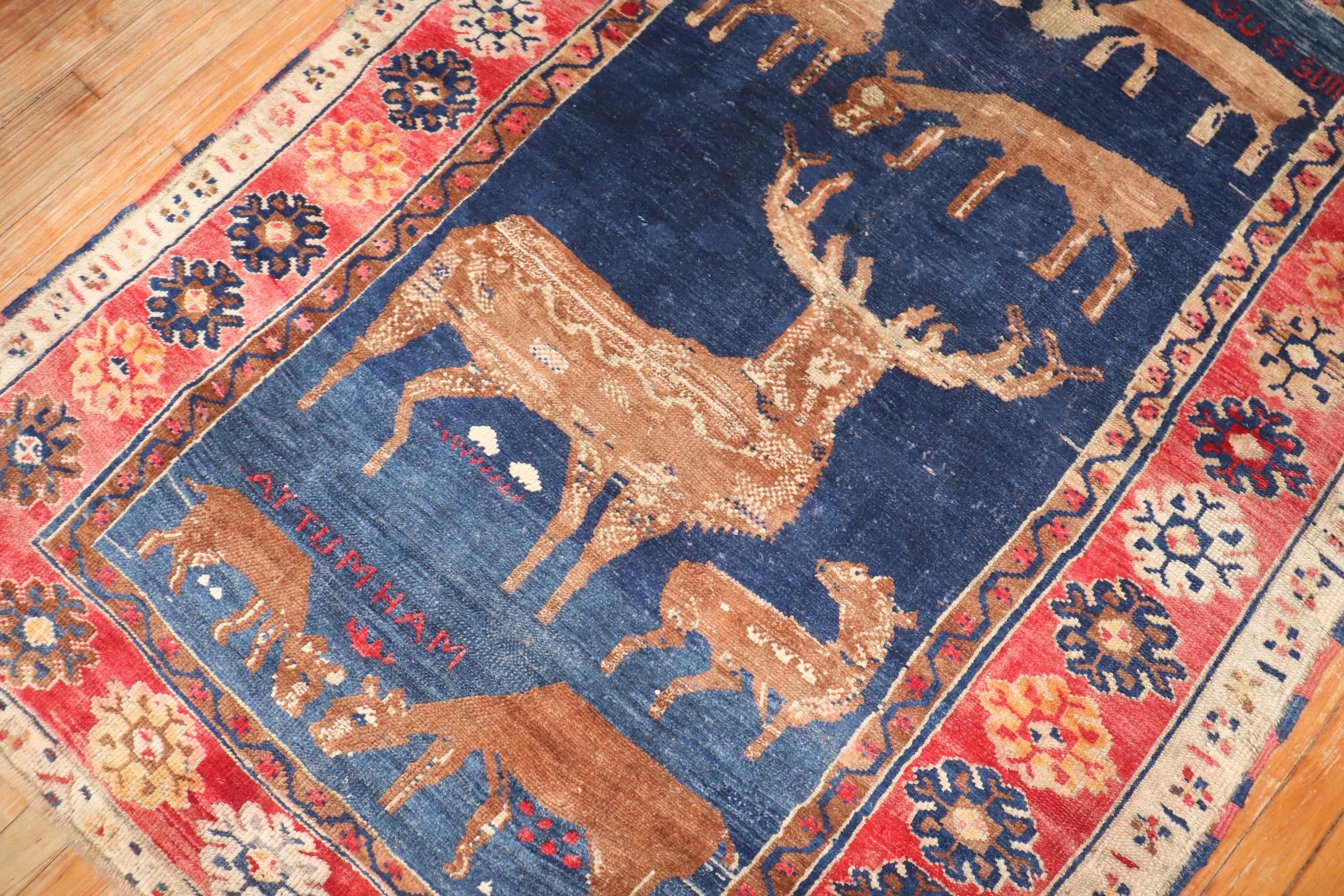 early 20th Century Turkish anatolian animal deer rug given as a dowry rug

Details
rug no.	j3603
size	4' 3