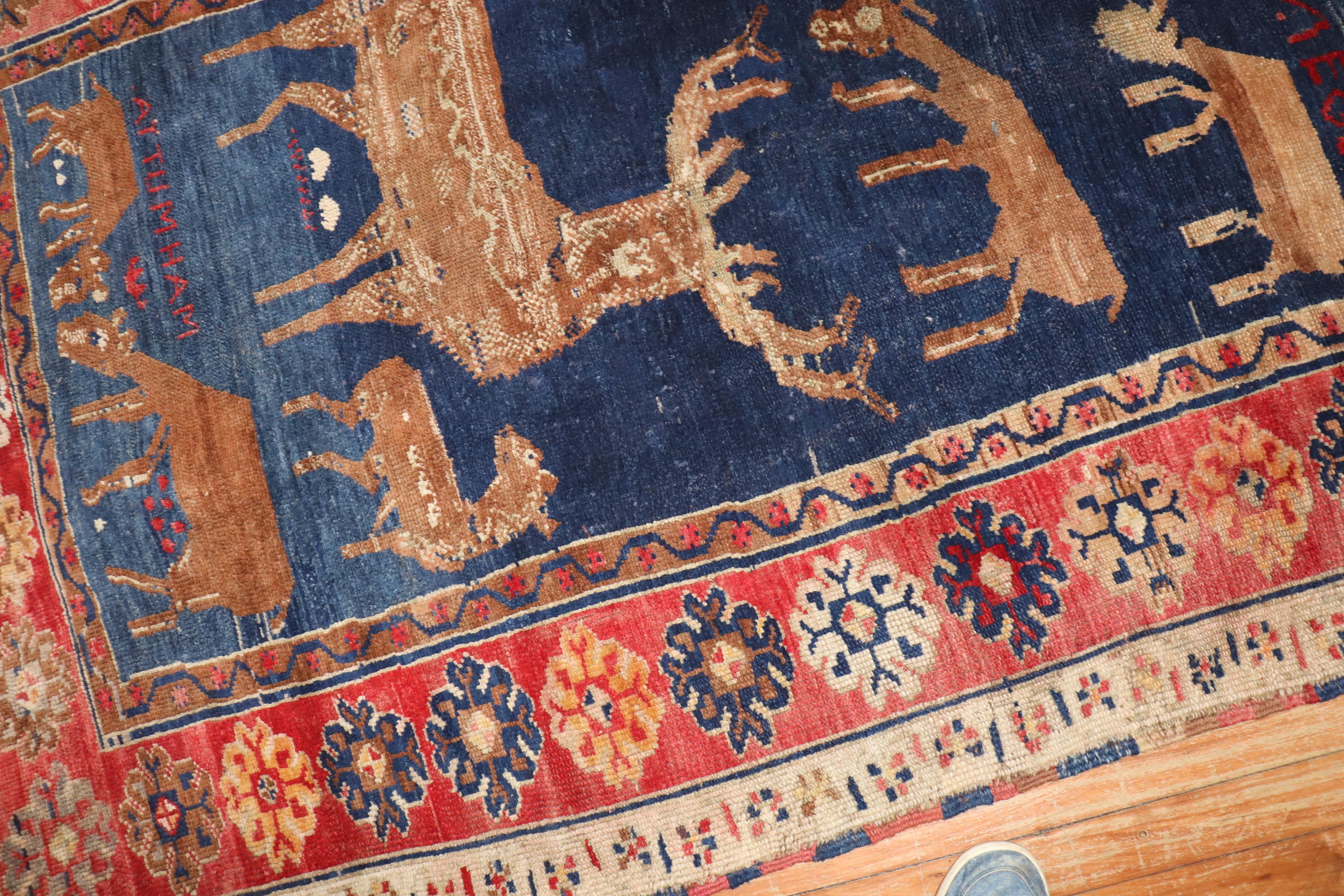 Folk Art Zabihi Collection Pictorial Turkish Deer Pictorial Animal Dowry Rug For Sale